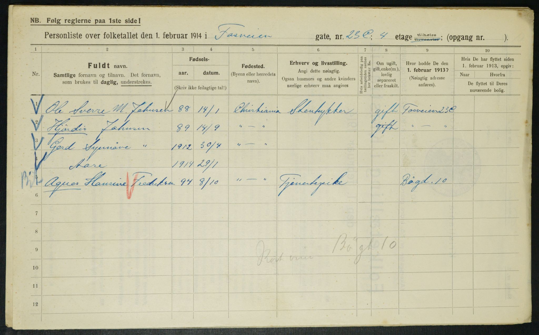 OBA, Municipal Census 1914 for Kristiania, 1914, p. 25438