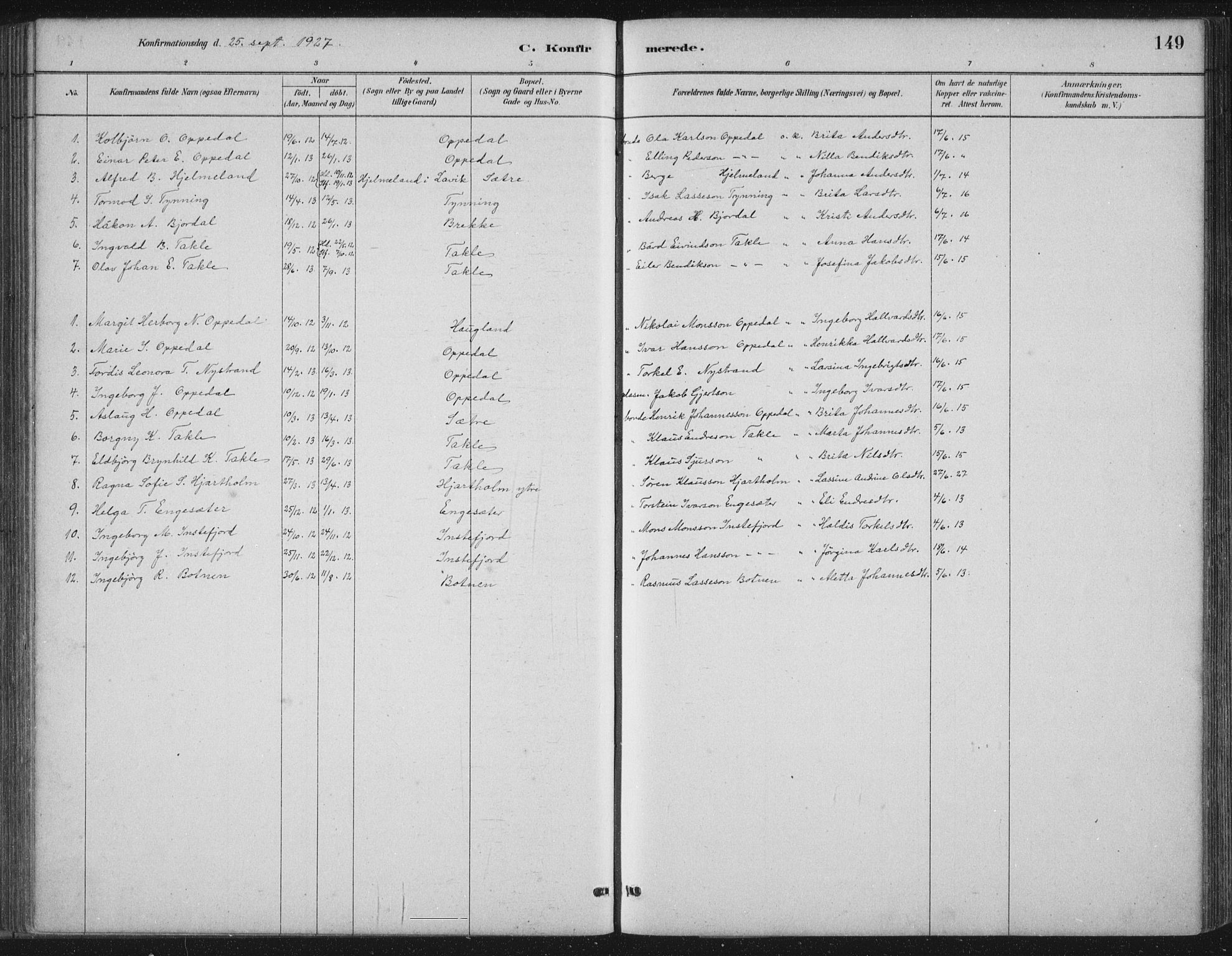 Gulen sokneprestembete, SAB/A-80201/H/Hab/Habc/L0002: Parish register (copy) no. C 2, 1880-1938, p. 149