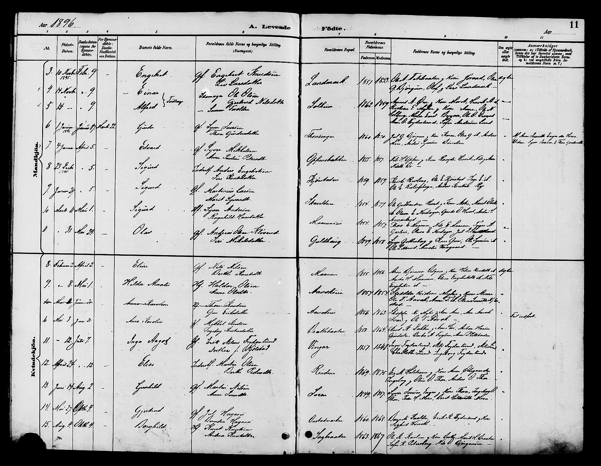 Nord-Aurdal prestekontor, AV/SAH-PREST-132/H/Ha/Hab/L0010: Parish register (copy) no. 10, 1892-1907, p. 11