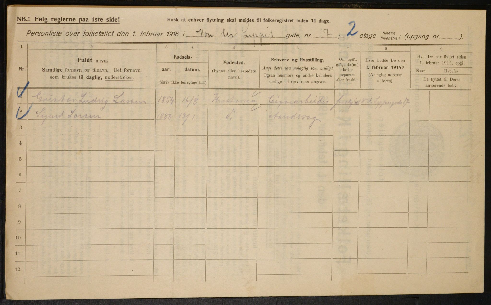OBA, Municipal Census 1916 for Kristiania, 1916, p. 129047