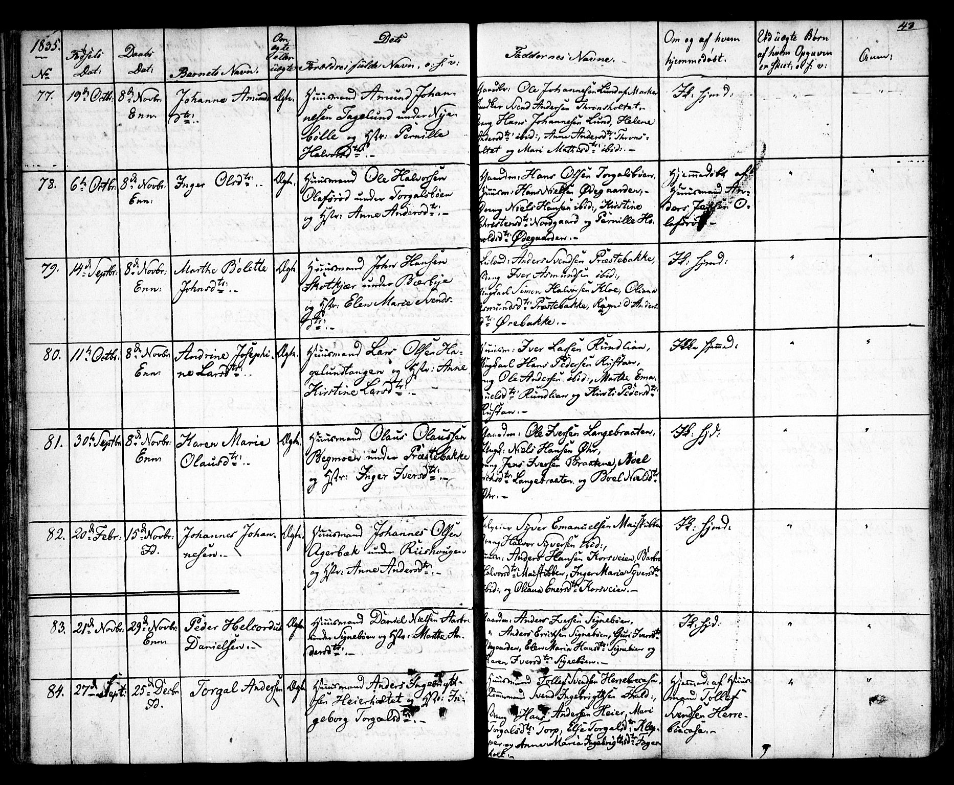 Idd prestekontor Kirkebøker, AV/SAO-A-10911/F/Fc/L0003: Parish register (official) no. III 3, 1832-1847, p. 43