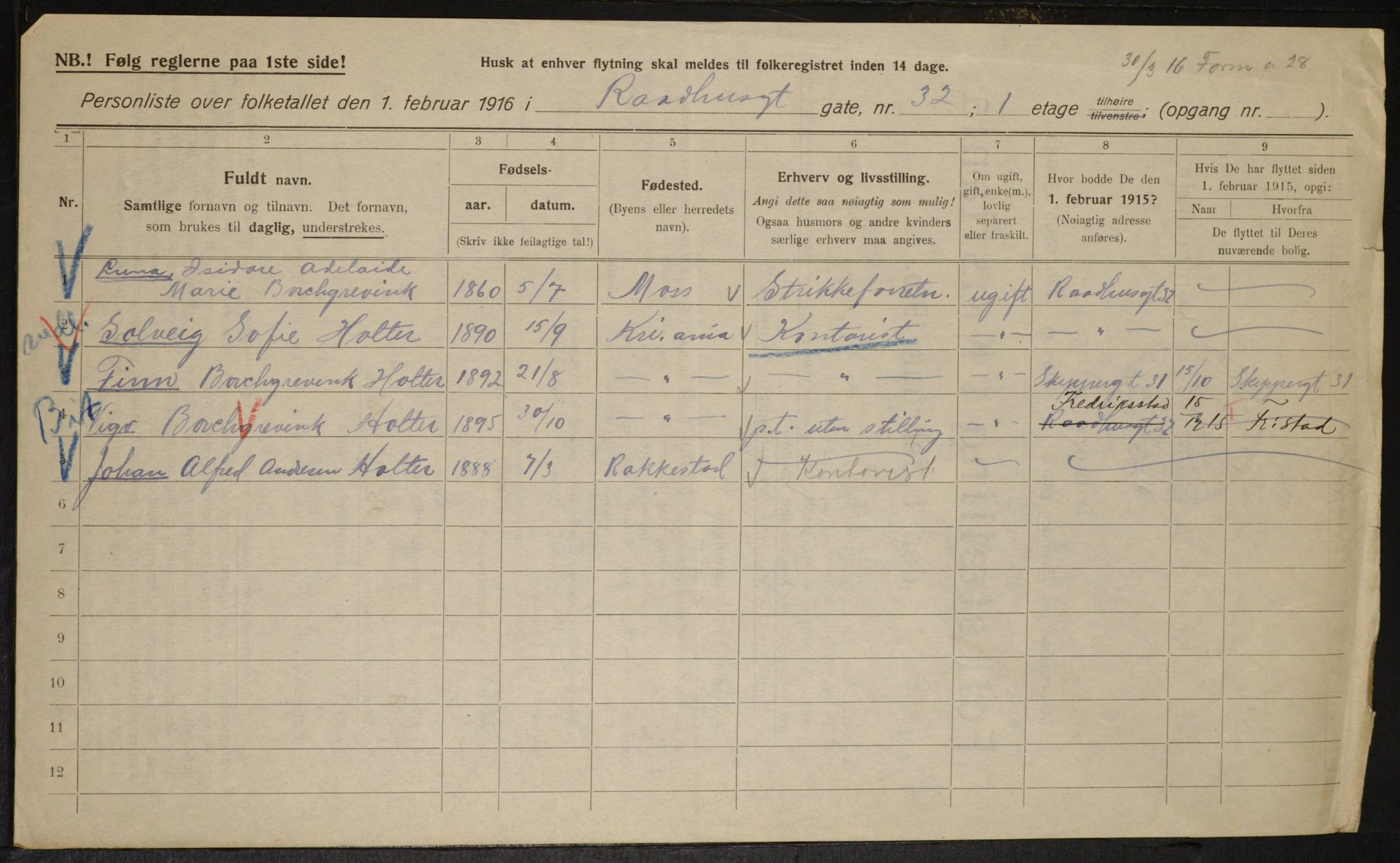 OBA, Municipal Census 1916 for Kristiania, 1916, p. 88644