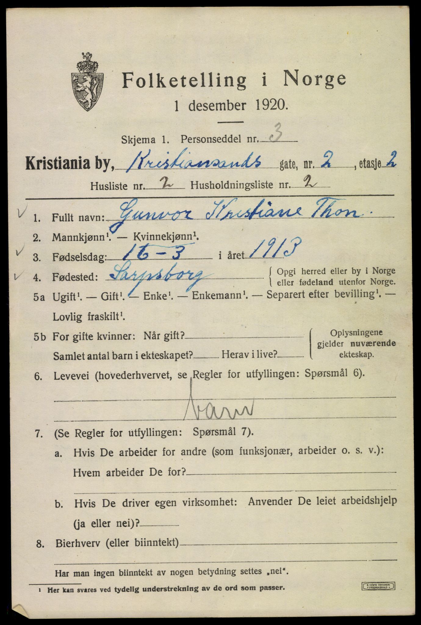 SAO, 1920 census for Kristiania, 1920, p. 352119