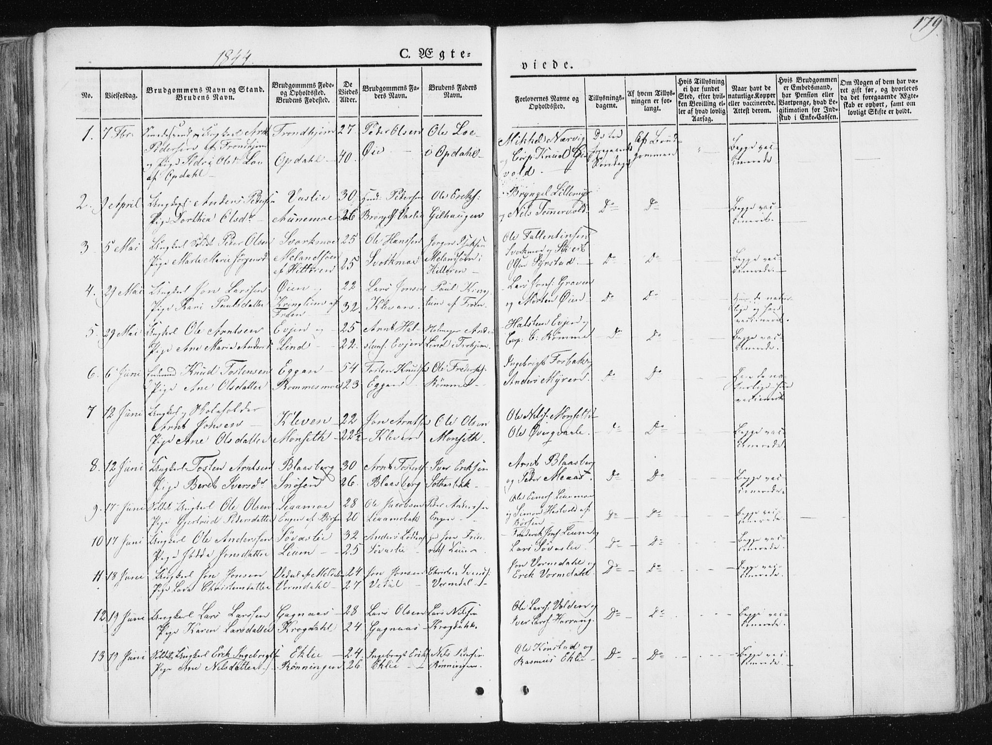 Ministerialprotokoller, klokkerbøker og fødselsregistre - Sør-Trøndelag, SAT/A-1456/668/L0805: Parish register (official) no. 668A05, 1840-1853, p. 179