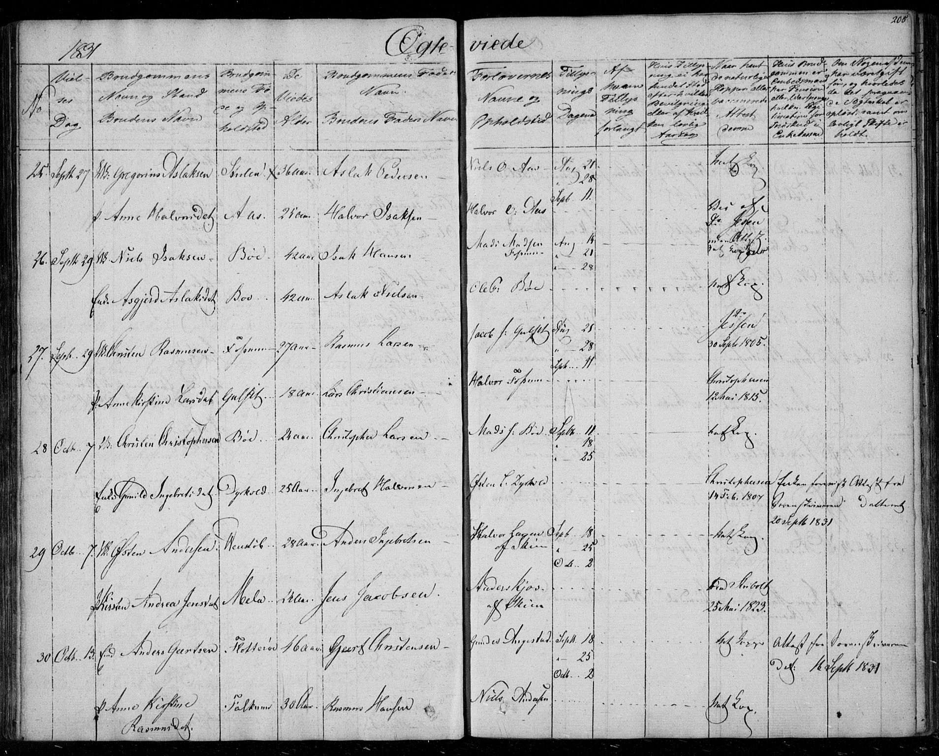 Gjerpen kirkebøker, SAKO/A-265/F/Fa/L0006: Parish register (official) no. I 6, 1829-1834, p. 205