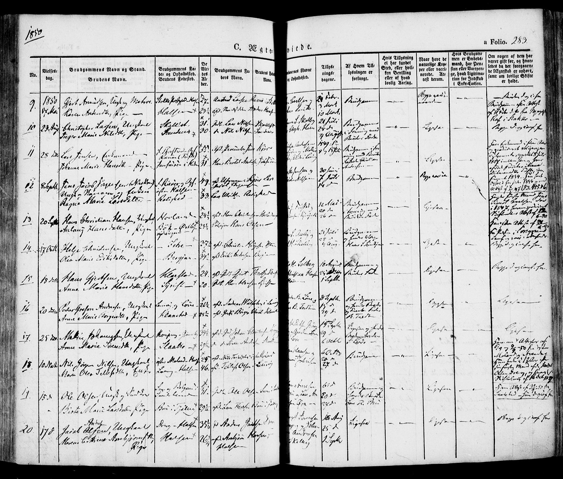 Tjølling kirkebøker, AV/SAKO-A-60/F/Fa/L0006: Parish register (official) no. 6, 1835-1859, p. 283