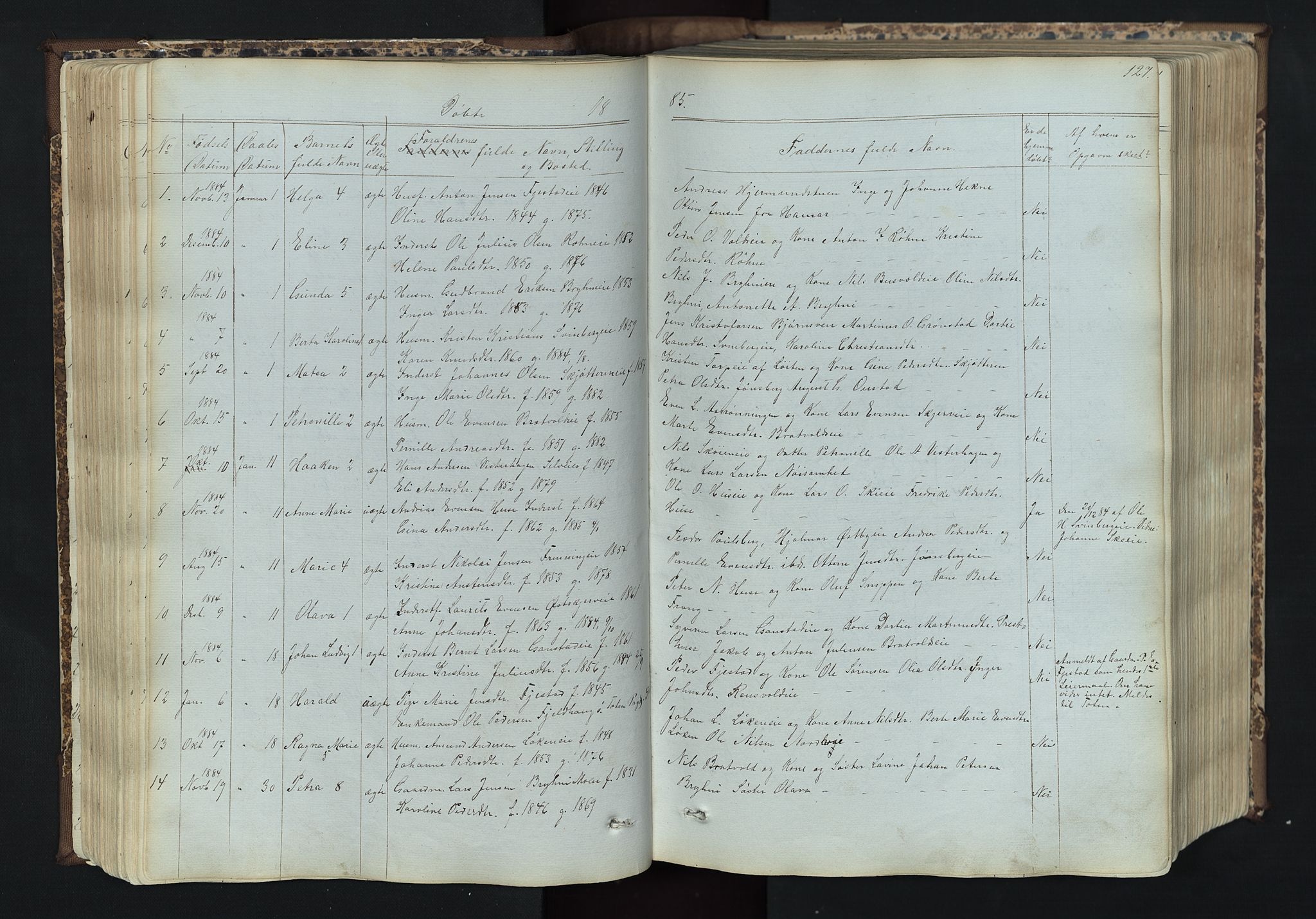 Romedal prestekontor, SAH/PREST-004/L/L0011: Parish register (copy) no. 11, 1867-1895, p. 127