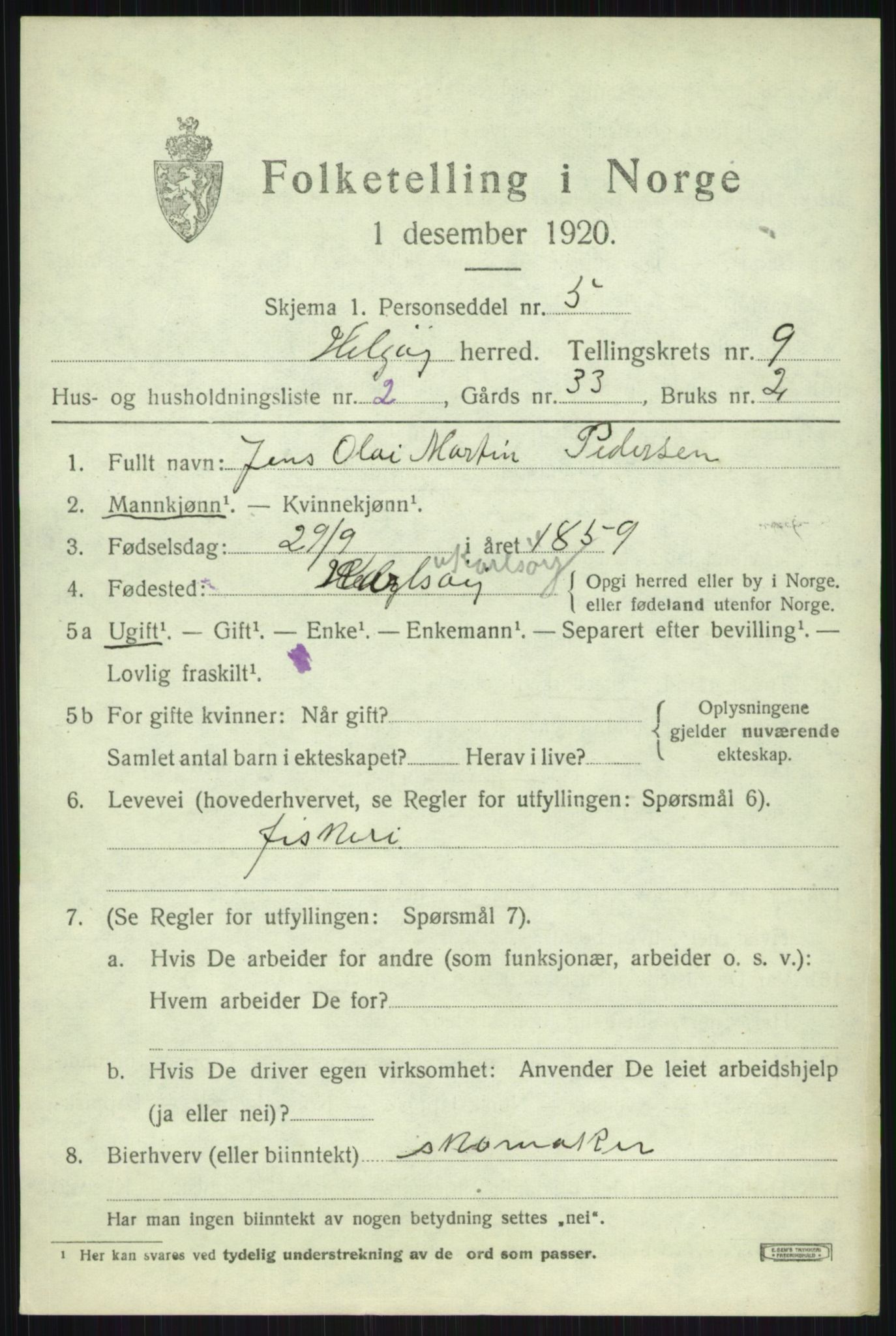 SATØ, 1920 census for Helgøy, 1920, p. 3233