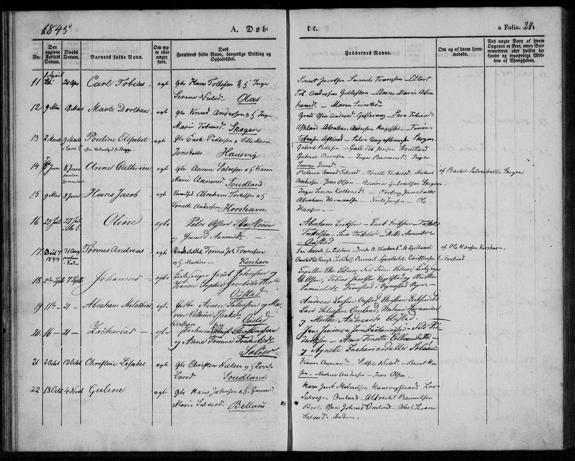 Lyngdal sokneprestkontor, SAK/1111-0029/F/Fa/Faa/L0001: Parish register (official) no. A 1, 1837-1857, p. 24