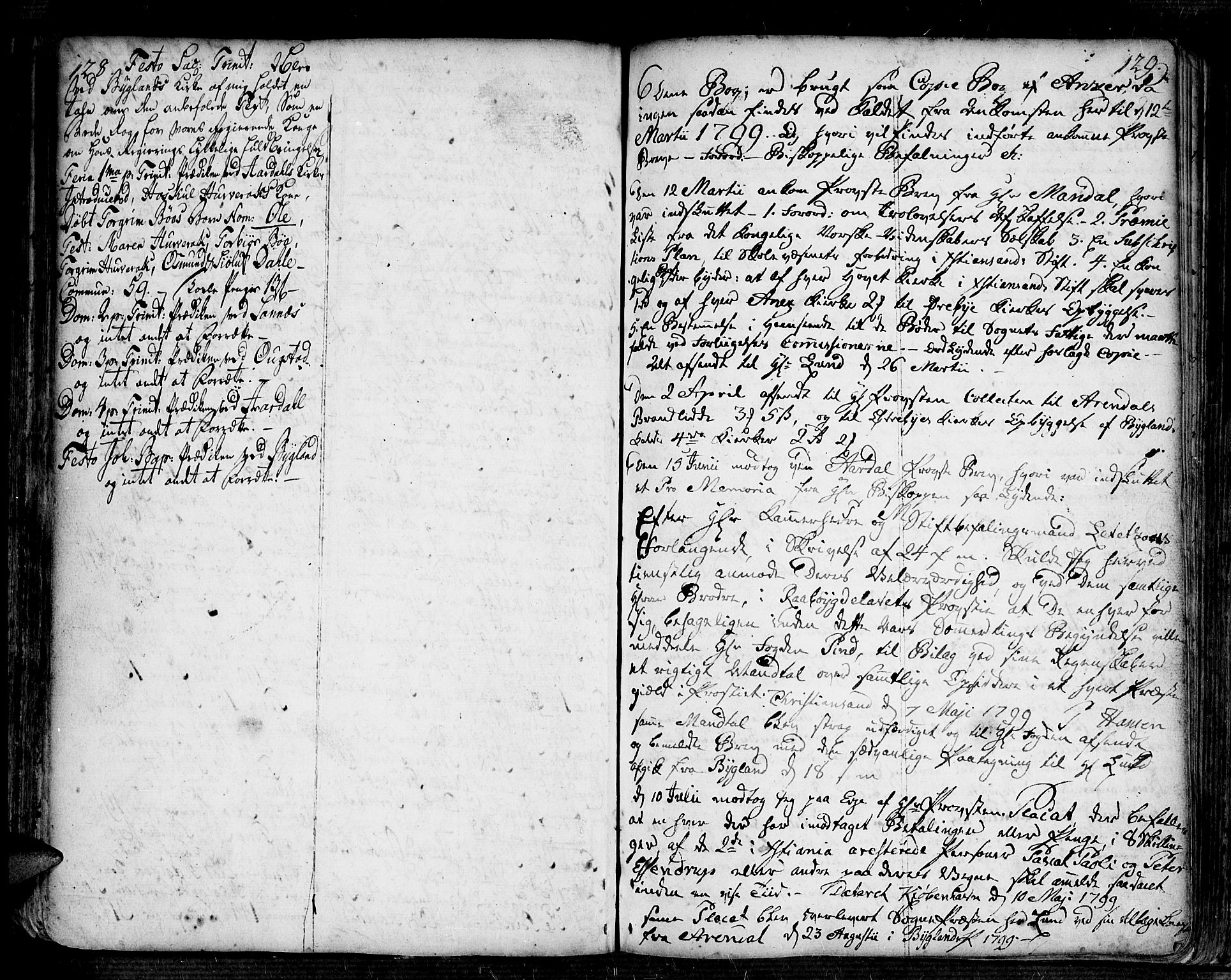Bygland sokneprestkontor, SAK/1111-0006/F/Fa/Fab/L0001: Parish register (official) no. A 1, 1725-1766, p. 128-129