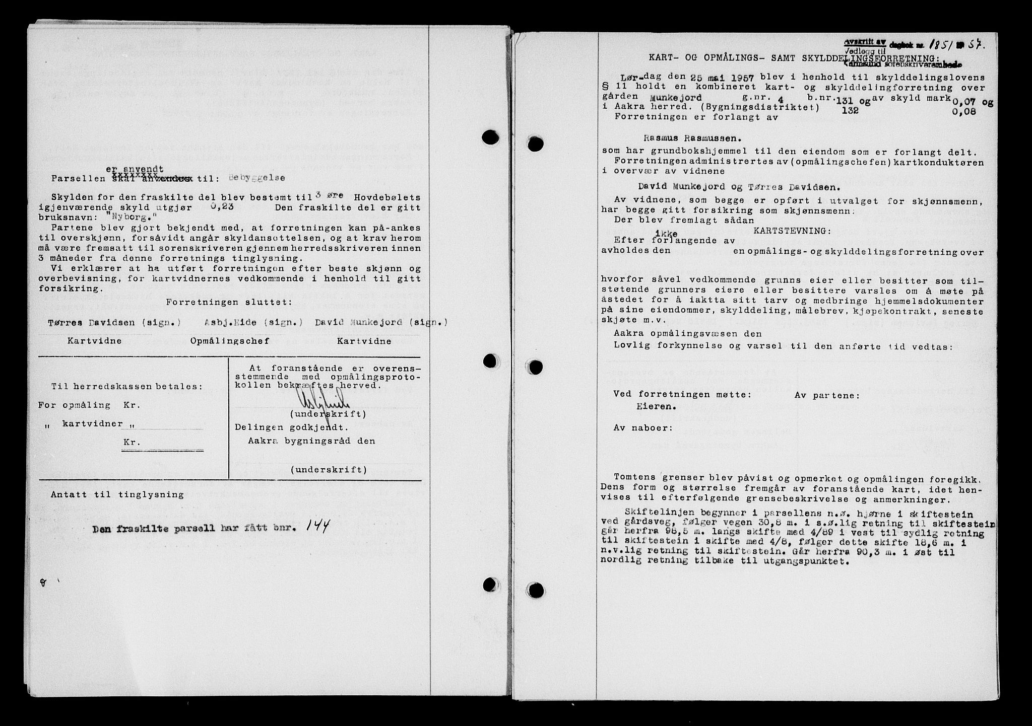 Karmsund sorenskriveri, AV/SAST-A-100311/01/II/IIB/L0125: Mortgage book no. 105A, 1957-1957, Diary no: : 1851/1957