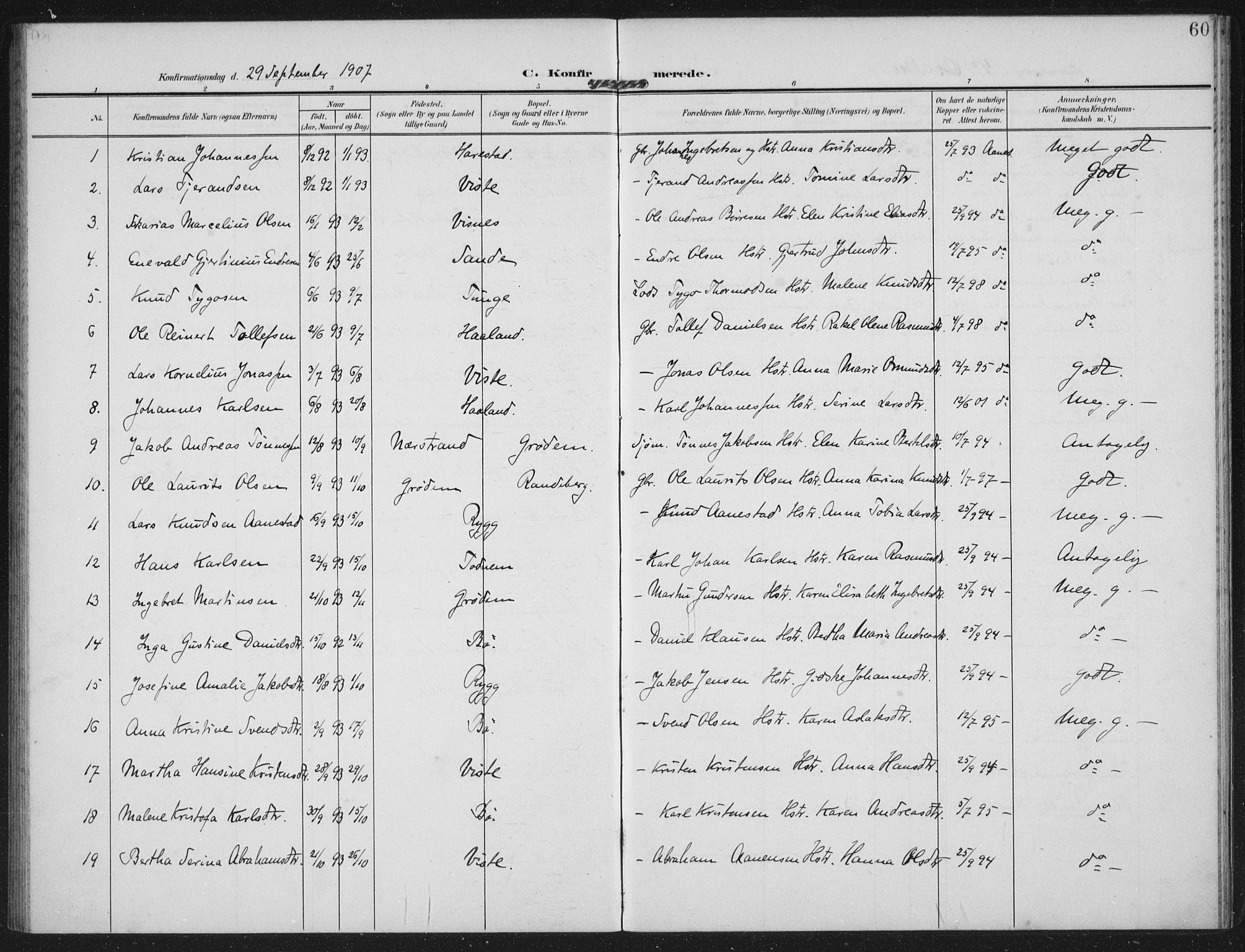 Hetland sokneprestkontor, AV/SAST-A-101826/30/30BA: Parish register (official) no. A 14, 1905-1919, p. 60