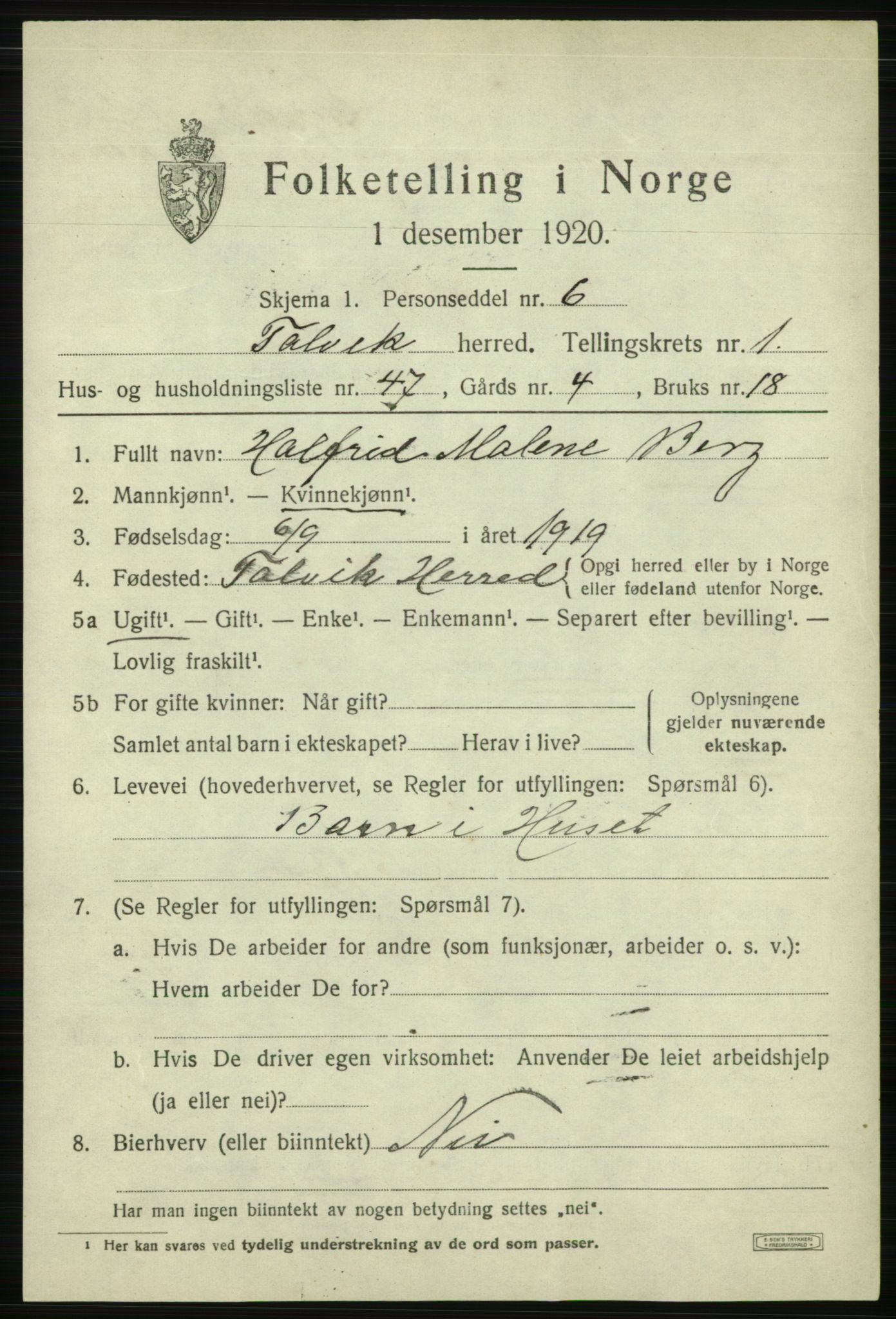 SATØ, 1920 census for Talvik, 1920, p. 1534