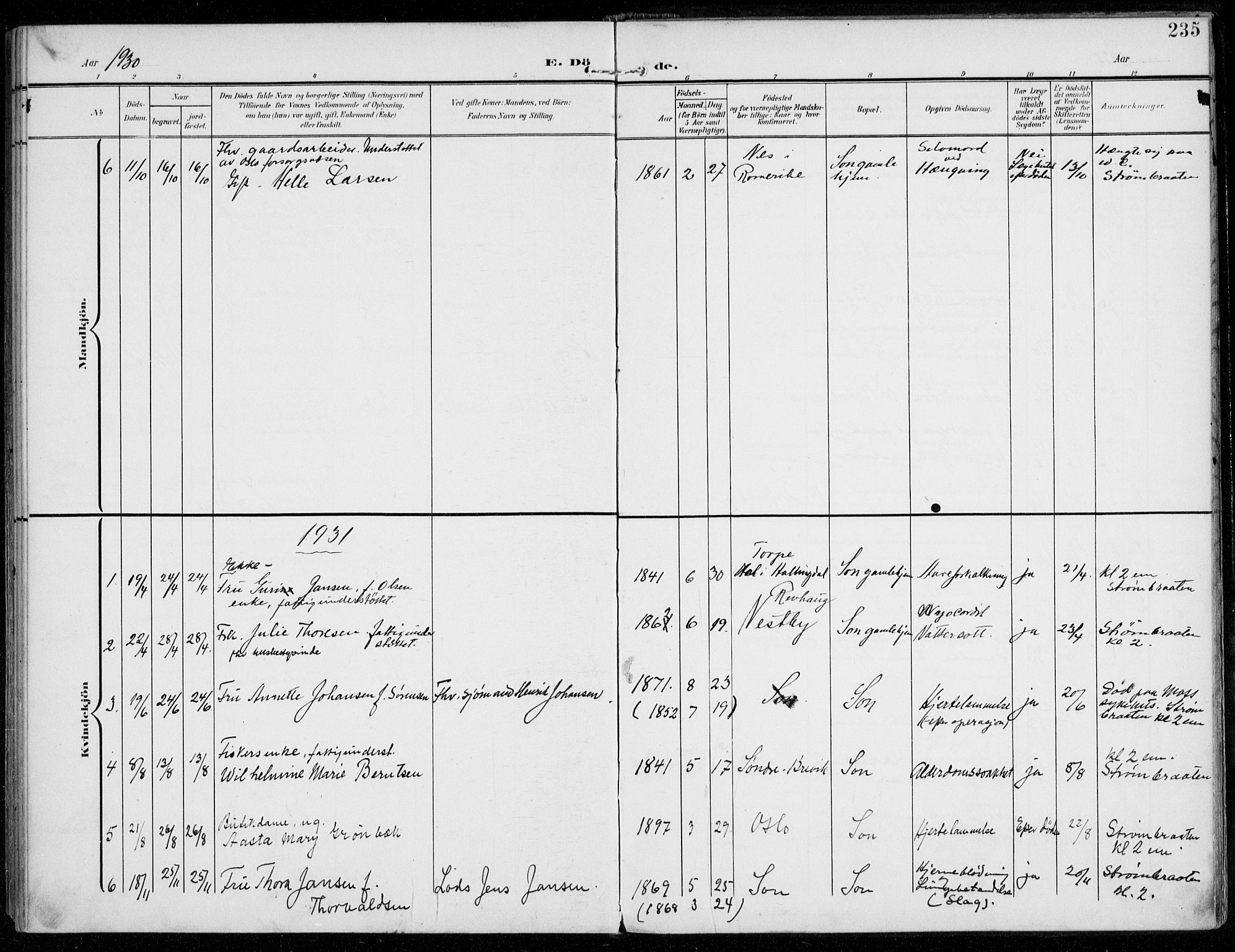 Vestby prestekontor Kirkebøker, SAO/A-10893/F/Fc/L0002: Parish register (official) no. III 2, 1906-1940, p. 235