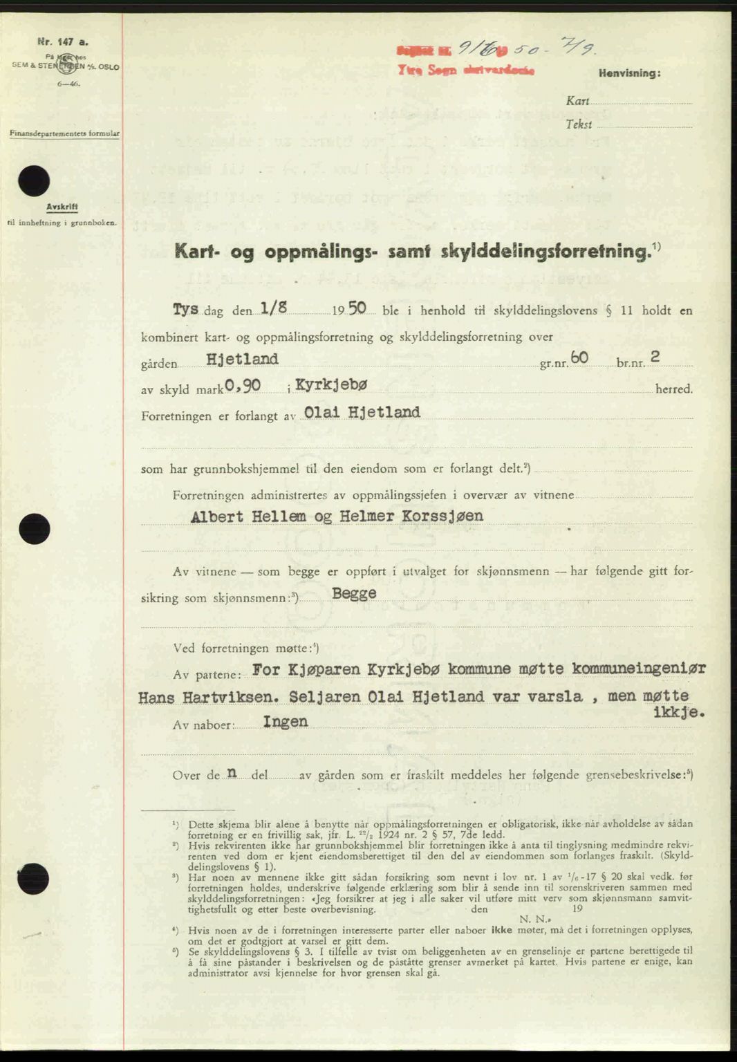 Ytre Sogn tingrett, SAB/A-2601/1/G/Gbb/L0009: Mortgage book no. A6 - A7 (B4), 1950-1950, Diary no: : 916/1950