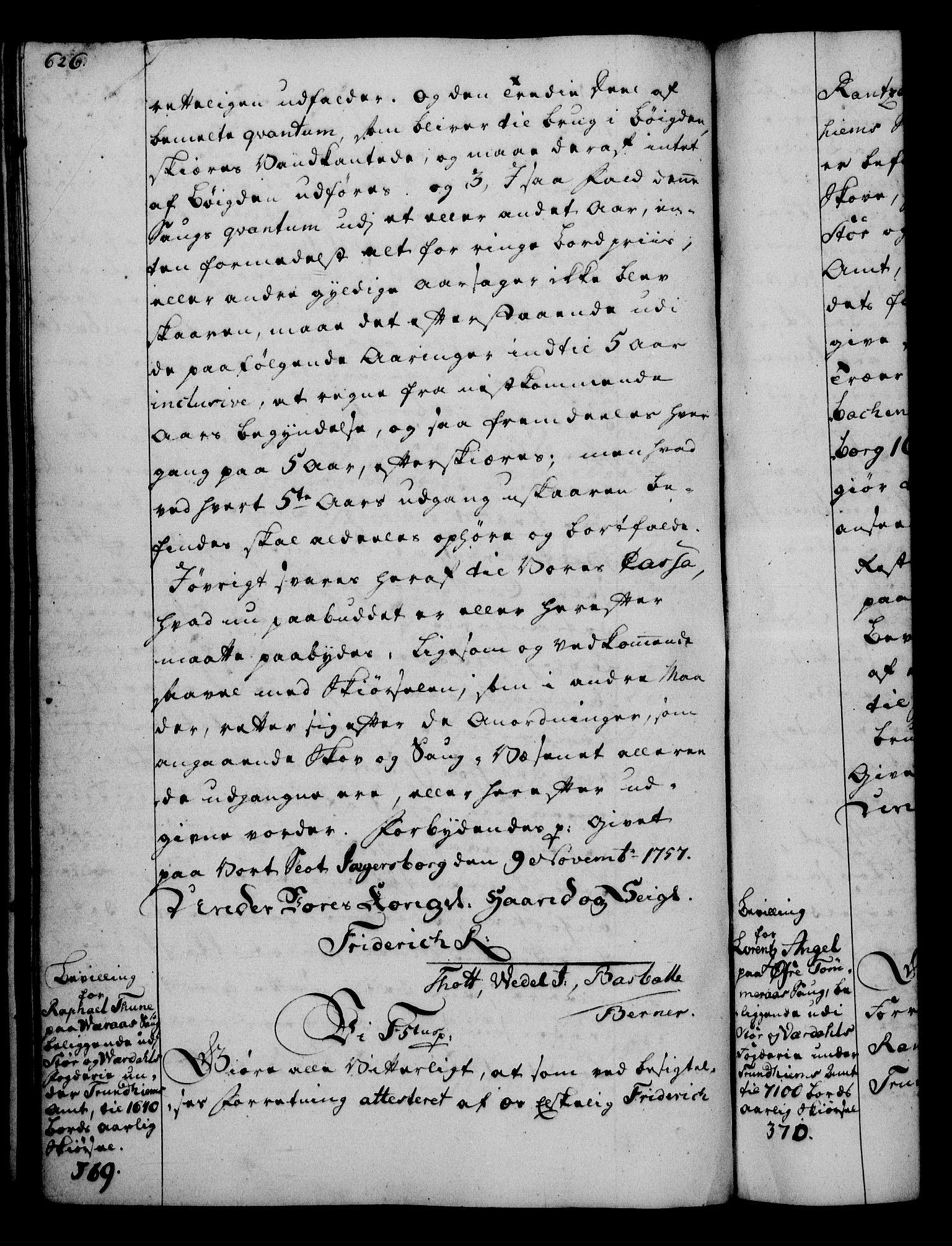 Rentekammeret, Kammerkanselliet, AV/RA-EA-3111/G/Gg/Gga/L0006: Norsk ekspedisjonsprotokoll med register (merket RK 53.6), 1749-1759, p. 626