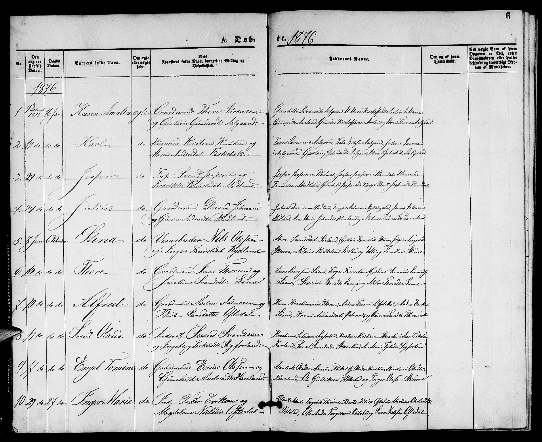 Lye sokneprestkontor, SAST/A-101794/001/30BB/L0005: Parish register (copy) no. B 5, 1875-1886, p. 6