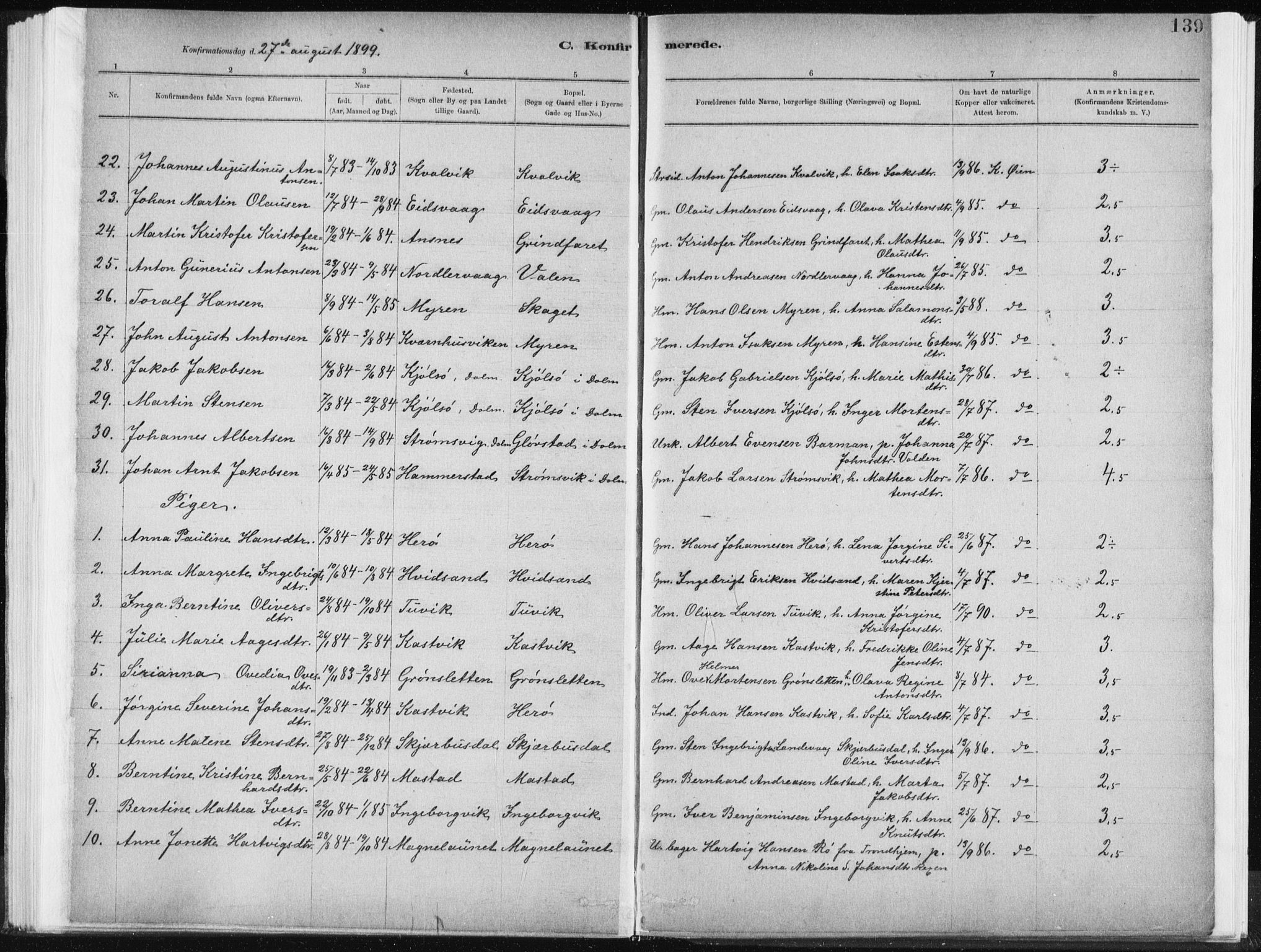 Ministerialprotokoller, klokkerbøker og fødselsregistre - Sør-Trøndelag, SAT/A-1456/637/L0558: Parish register (official) no. 637A01, 1882-1899, p. 139