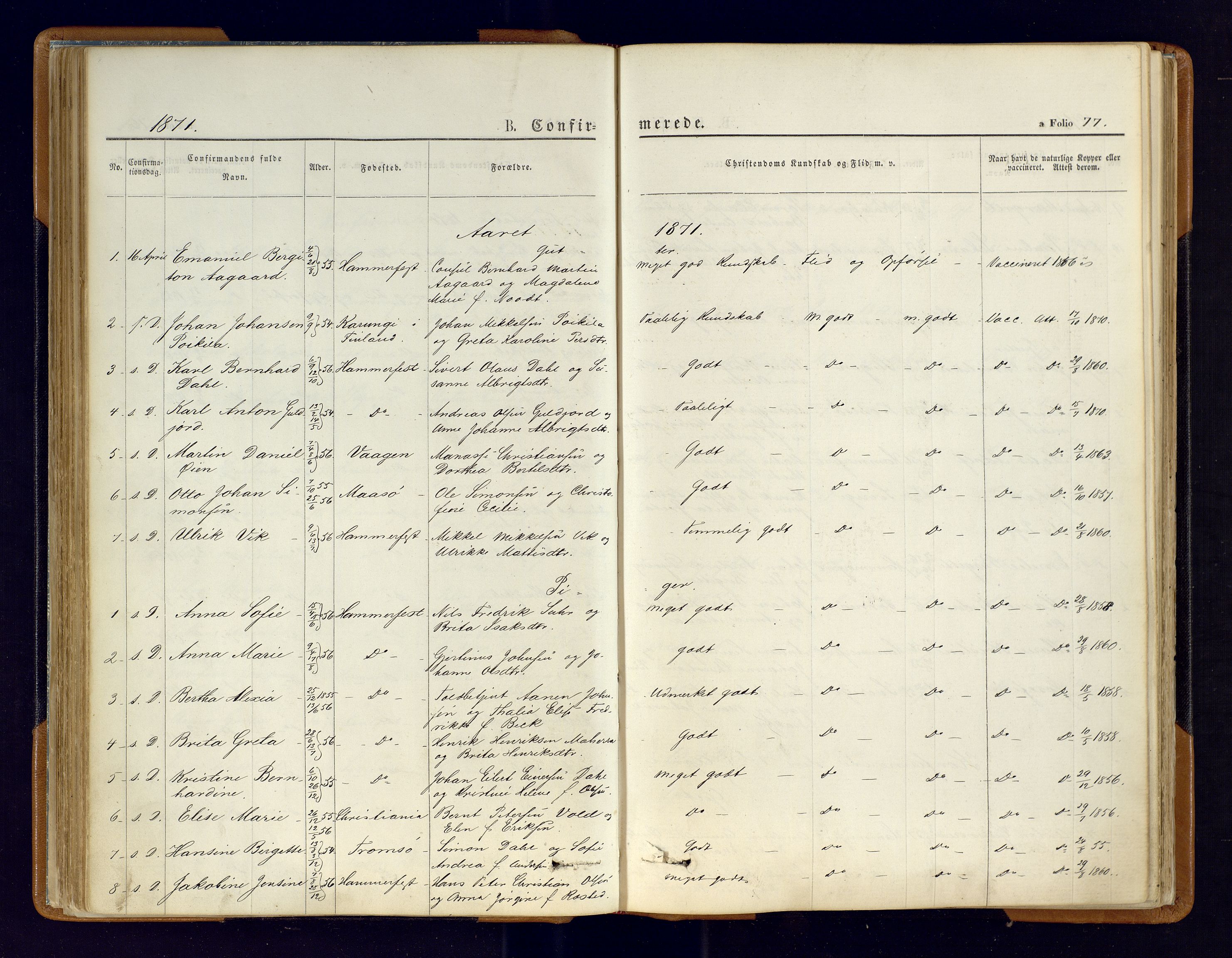 Hammerfest sokneprestkontor, AV/SATØ-S-1347/H/Ha/L0006.kirke: Parish register (official) no. 6, 1869-1877, p. 77