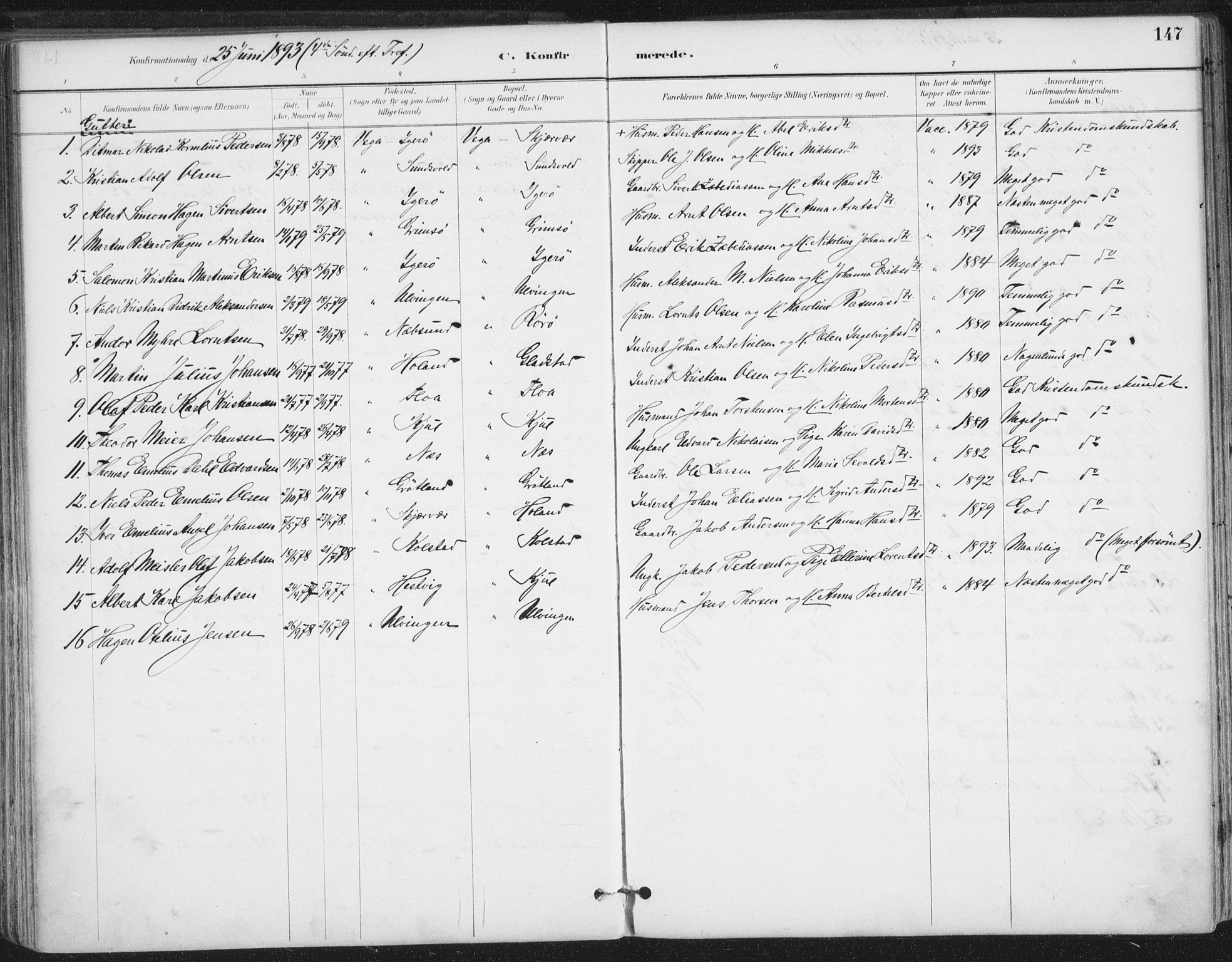 Ministerialprotokoller, klokkerbøker og fødselsregistre - Nordland, AV/SAT-A-1459/816/L0244: Parish register (official) no. 816A10, 1886-1903, p. 147