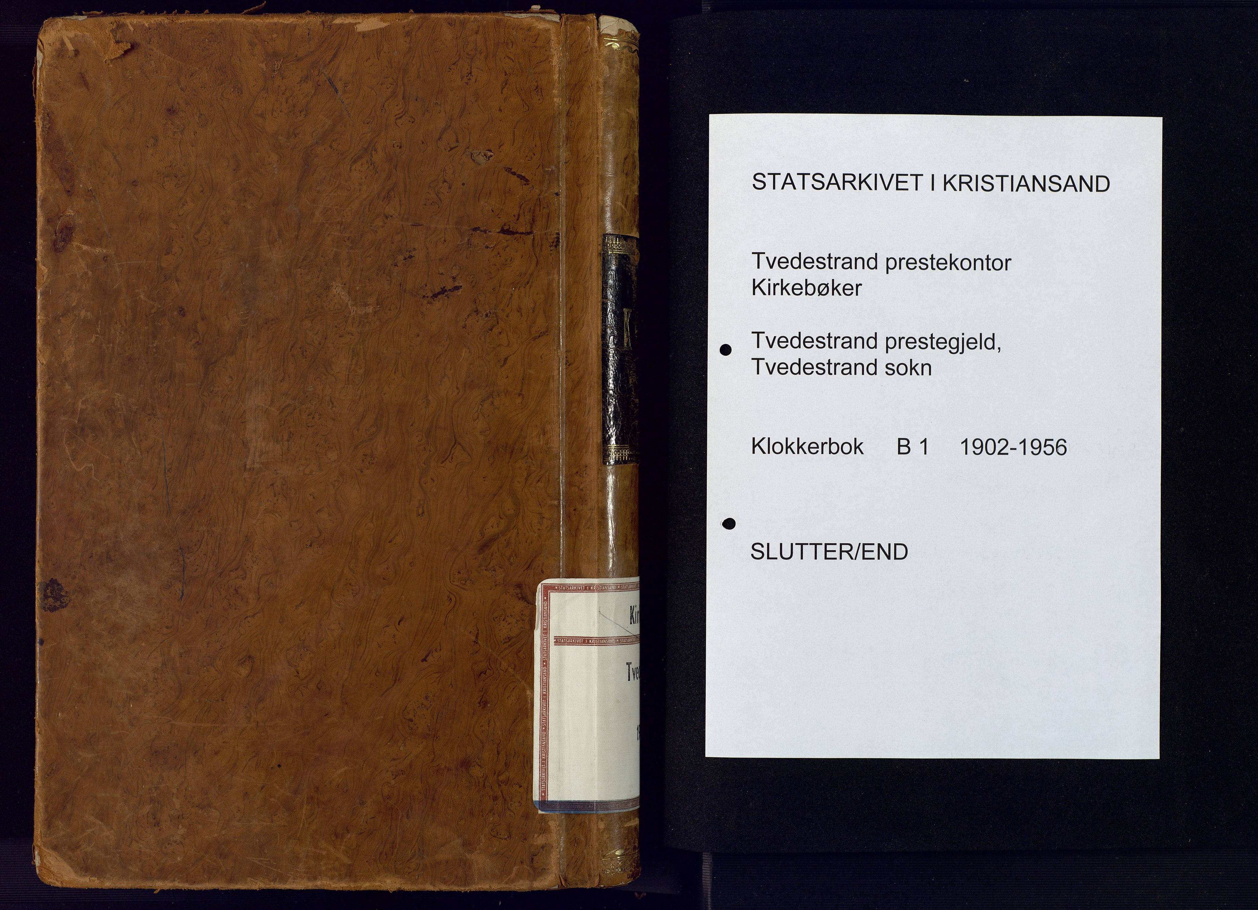 Tvedestrand sokneprestkontor, AV/SAK-1111-0042/F/Fb/L0001: Parish register (copy) no. B 1, 1902-1956