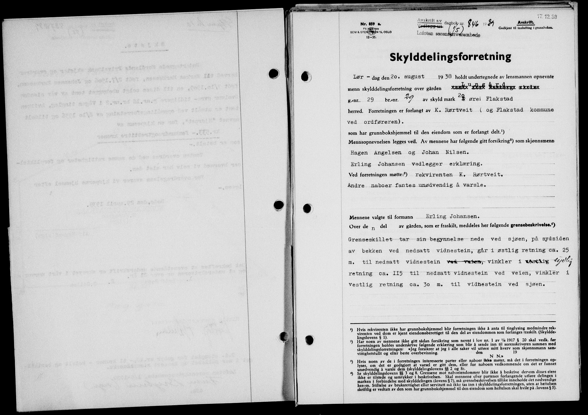 Lofoten sorenskriveri, SAT/A-0017/1/2/2C/L0005a: Mortgage book no. 5a, 1939-1939, Diary no: : 846/1939