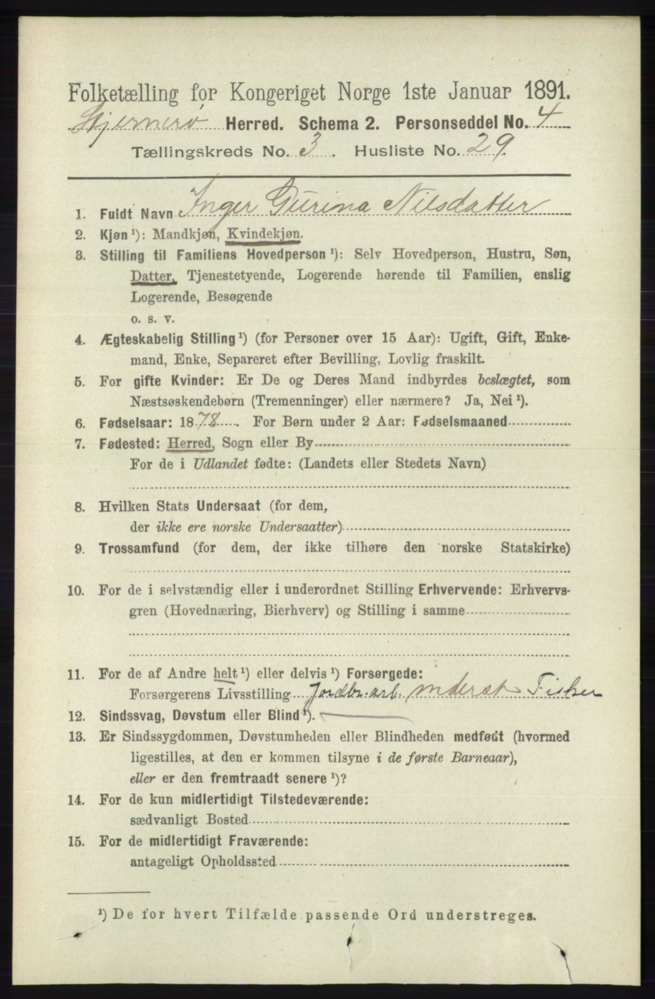 RA, 1891 census for 1140 Sjernarøy, 1891, p. 536