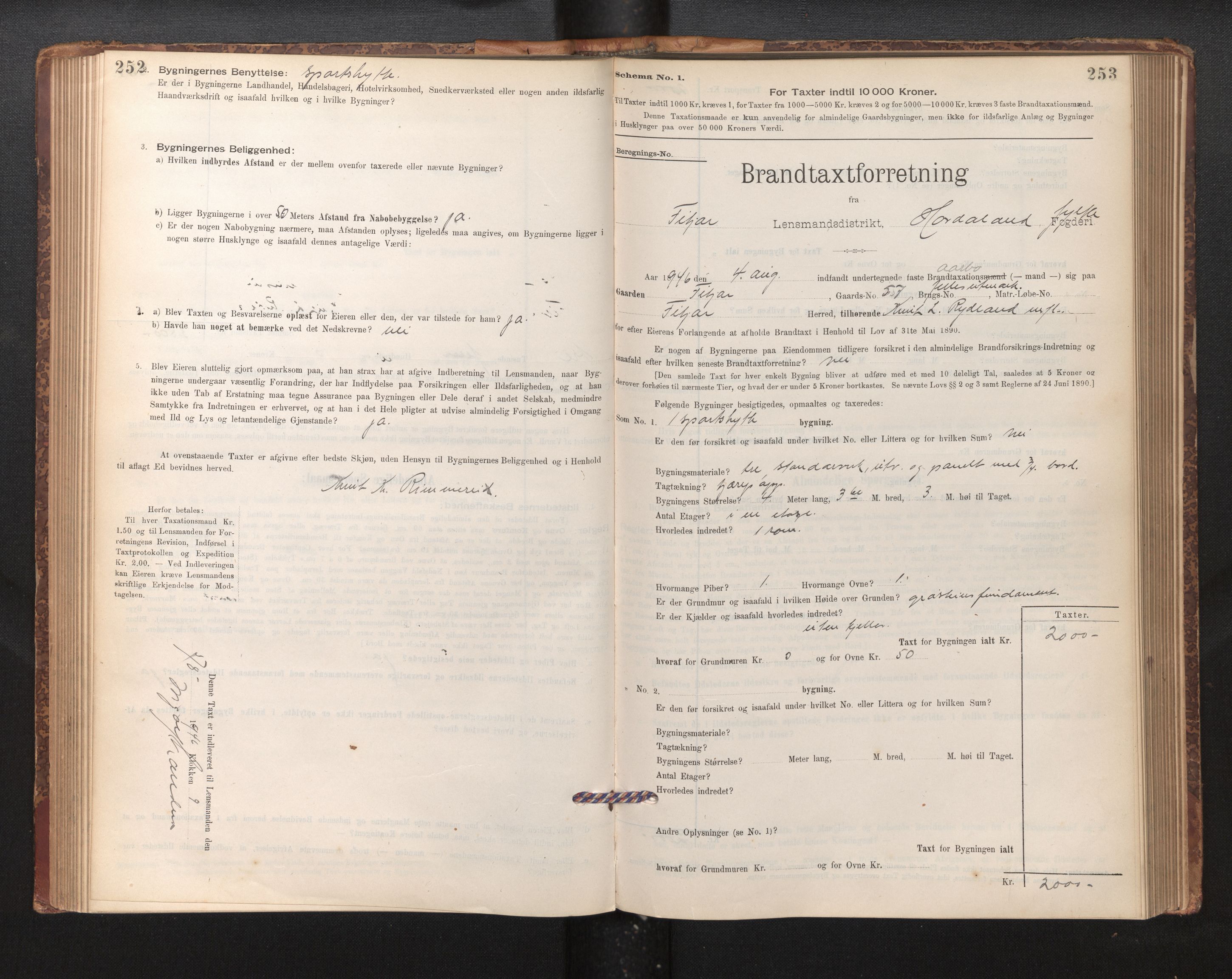 Lensmannen i Fitjar, AV/SAB-A-32001/0012/L0001: Branntakstprotokoll, skjematakst, 1895-1948, p. 252-253