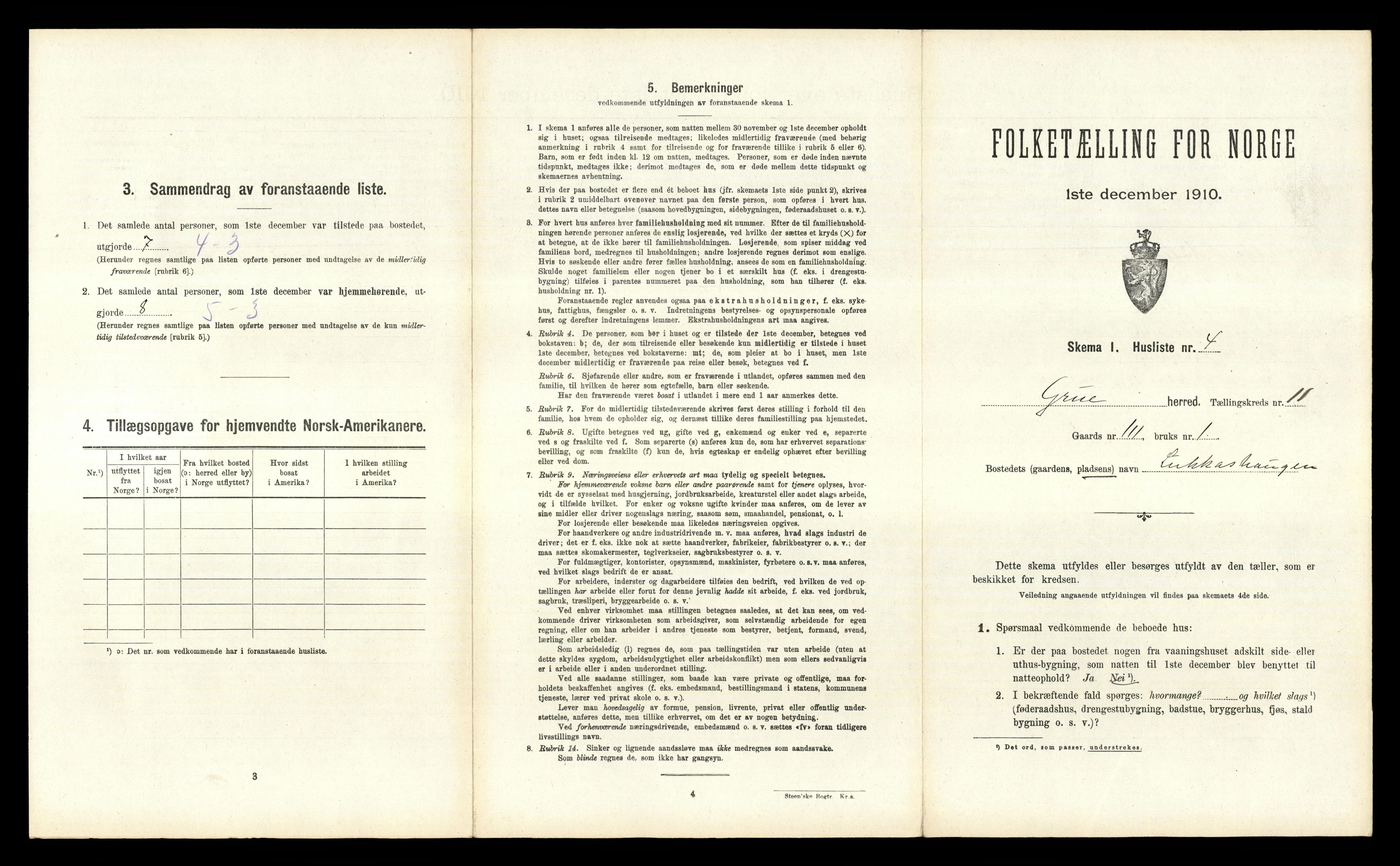 RA, 1910 census for Grue, 1910, p. 1451