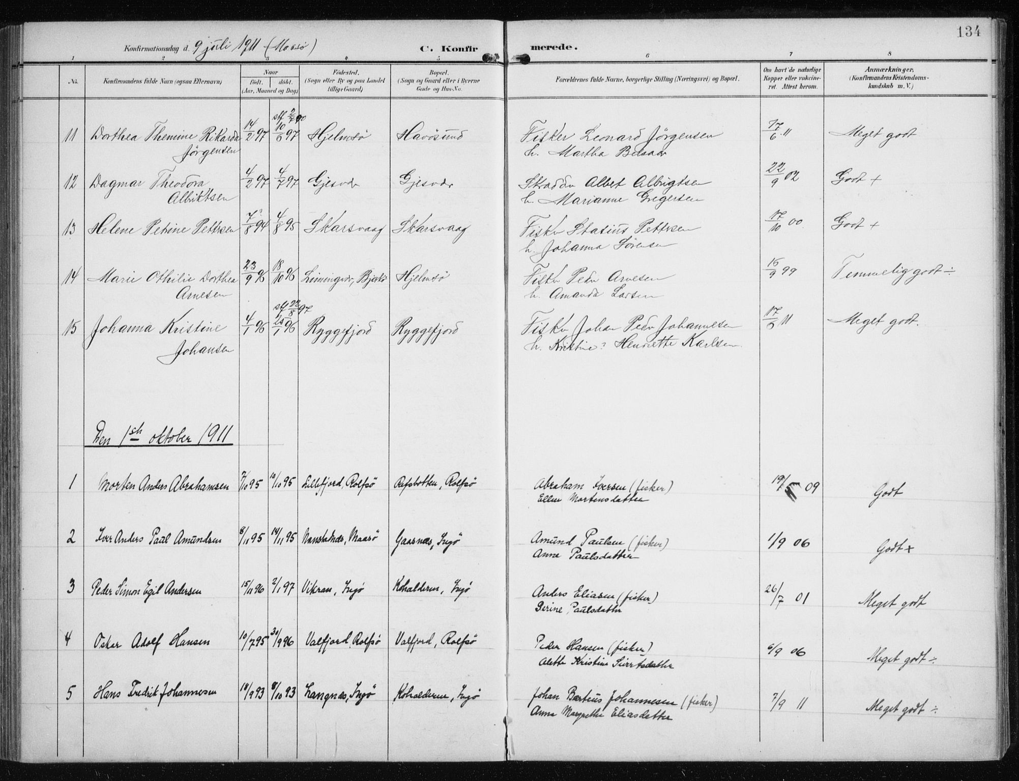 Måsøy sokneprestkontor, AV/SATØ-S-1348/H/Ha/L0009kirke: Parish register (official) no. 9, 1903-1914, p. 134