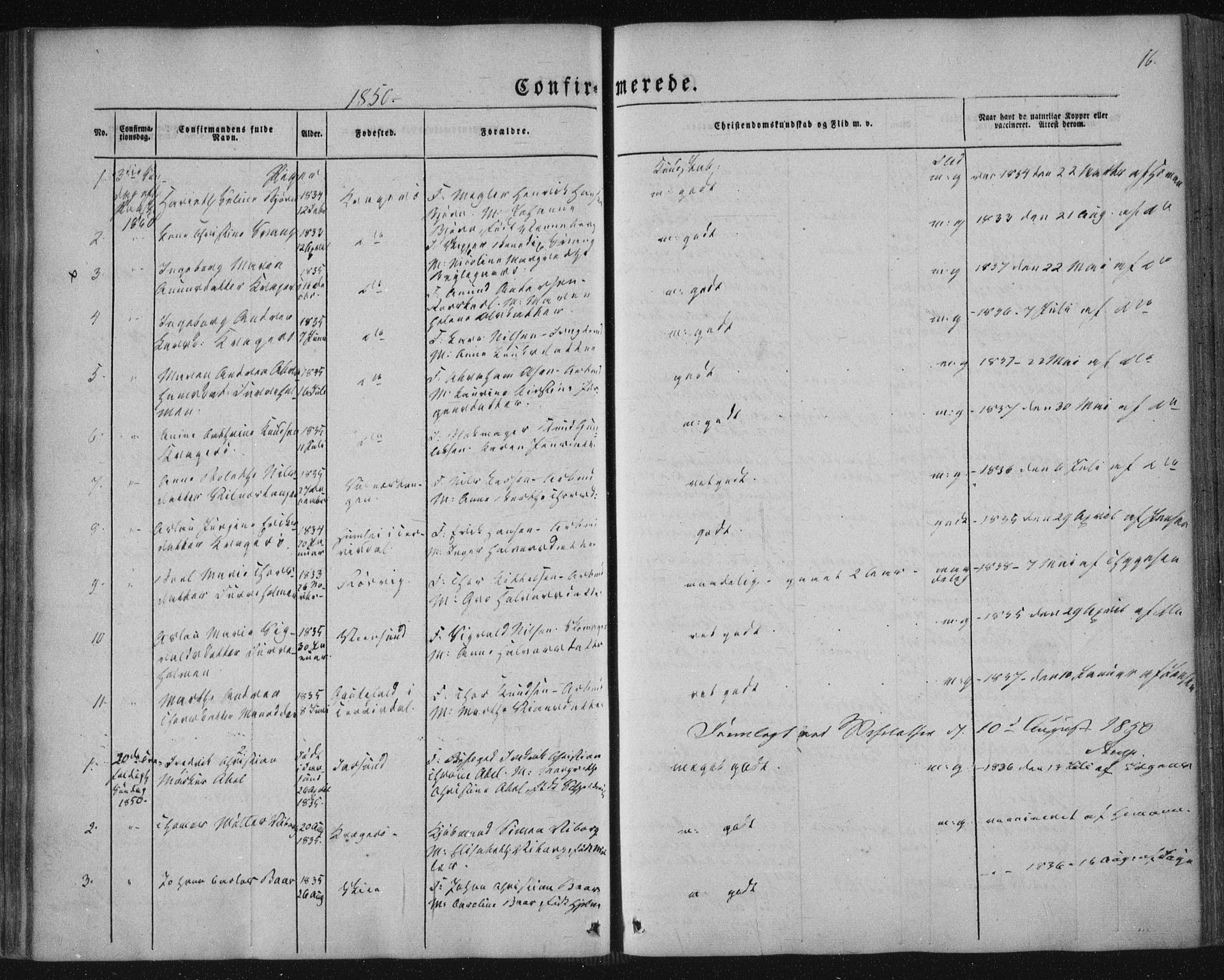 Kragerø kirkebøker, AV/SAKO-A-278/F/Fa/L0006: Parish register (official) no. 6, 1847-1861, p. 16