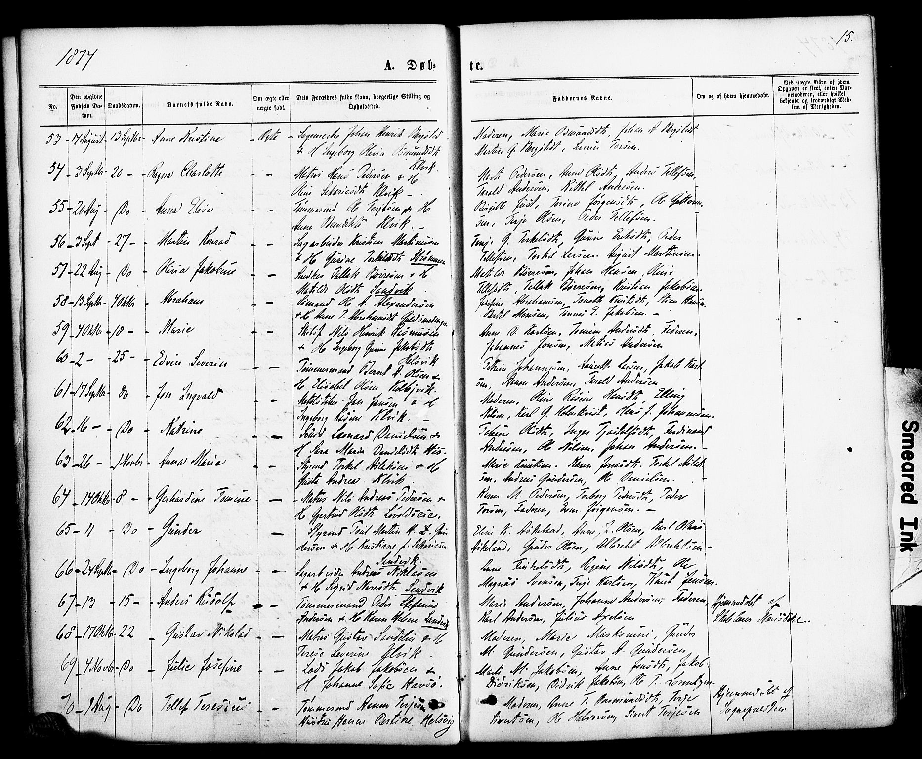 Hisøy sokneprestkontor, AV/SAK-1111-0020/F/Fa/L0002: Parish register (official) no. A 2, 1872-1880, p. 15