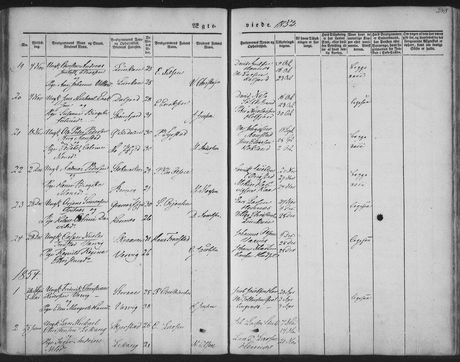 Ministerialprotokoller, klokkerbøker og fødselsregistre - Nordland, AV/SAT-A-1459/888/L1241: Parish register (official) no. 888A07, 1849-1869, p. 248