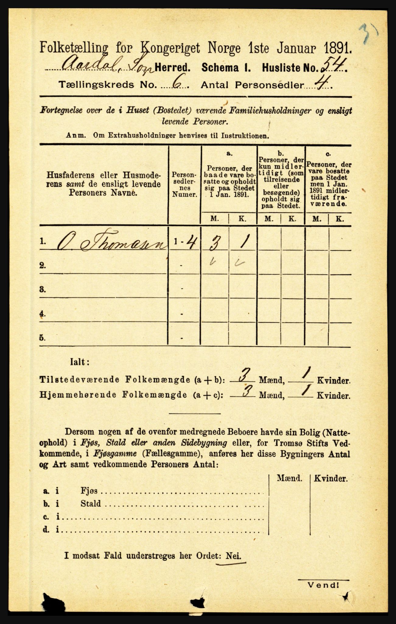 RA, 1891 census for 1424 Årdal, 1891, p. 1101