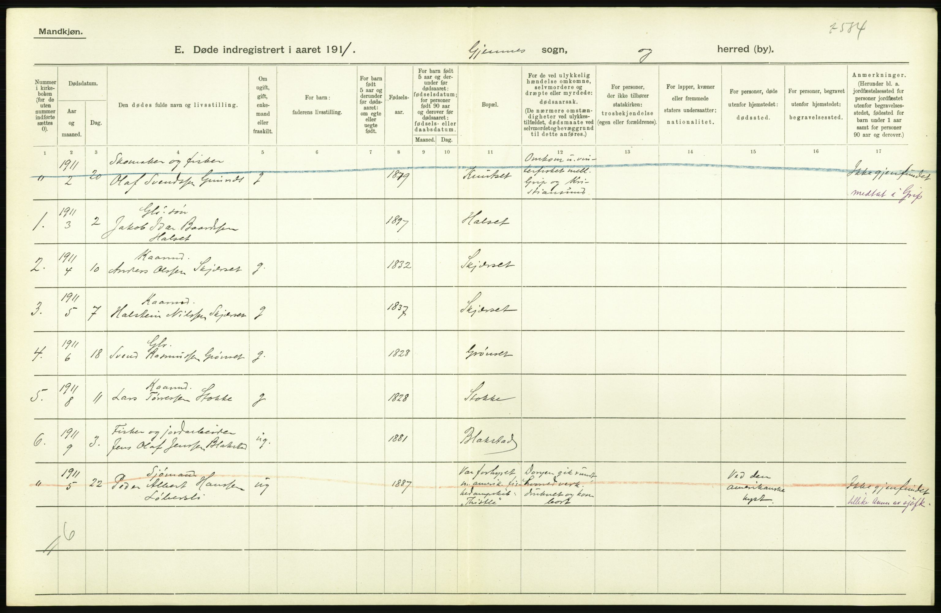 Statistisk sentralbyrå, Sosiodemografiske emner, Befolkning, AV/RA-S-2228/D/Df/Dfb/Dfba/L0038: Romsdals amt:  Døde. Bygder og byer., 1911, p. 24