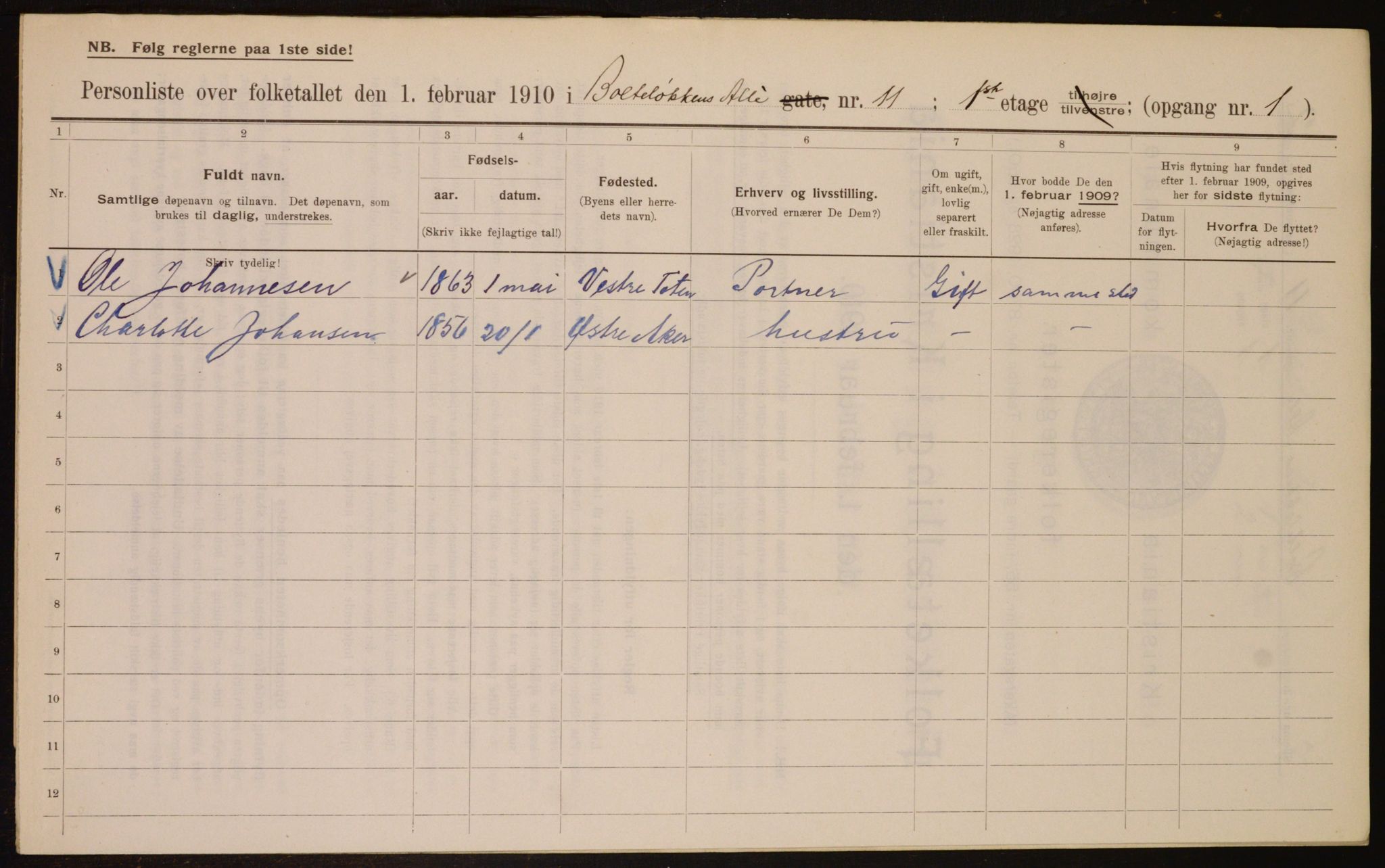 OBA, Municipal Census 1910 for Kristiania, 1910, p. 7380