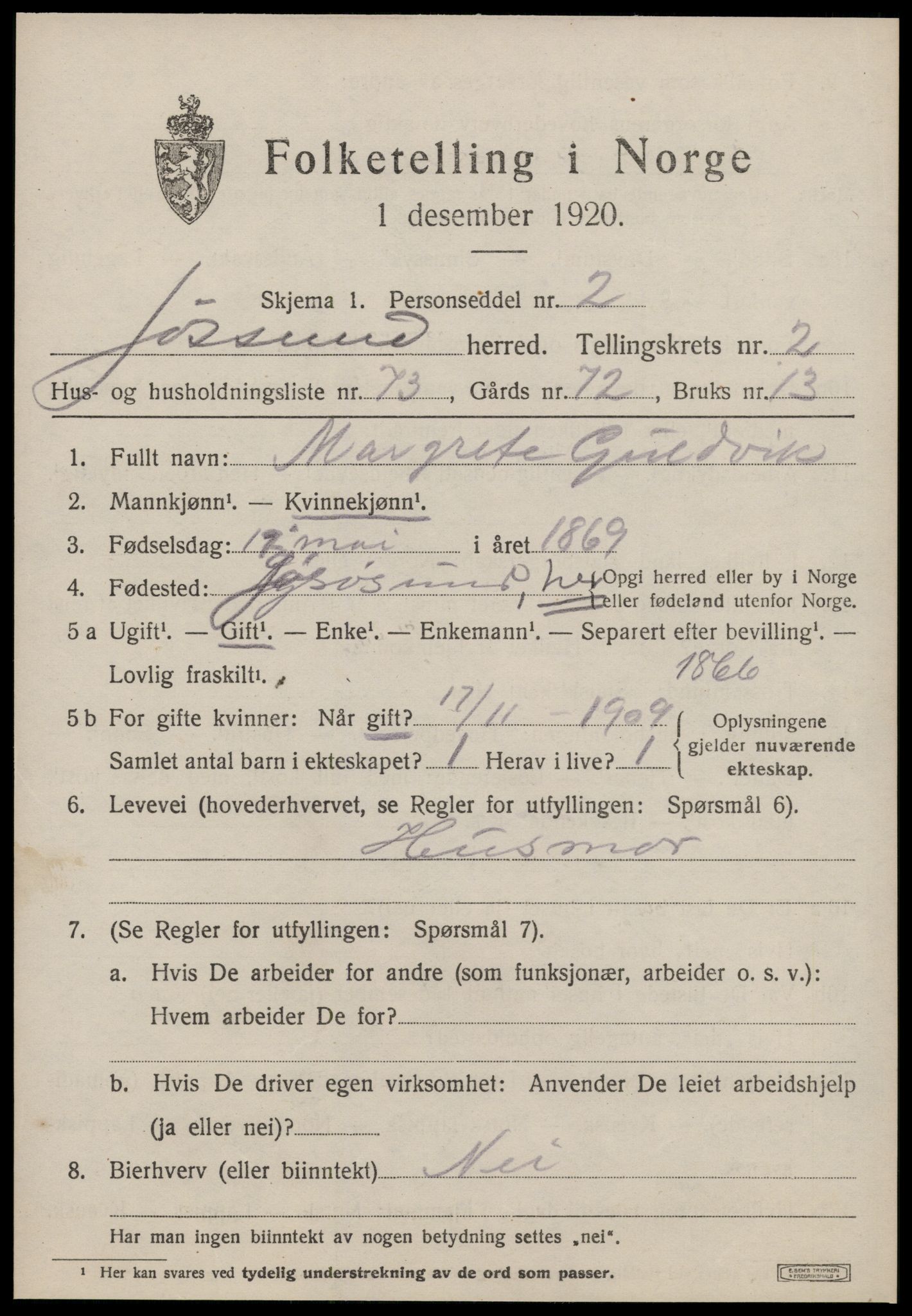 SAT, 1920 census for Jøssund, 1920, p. 2152