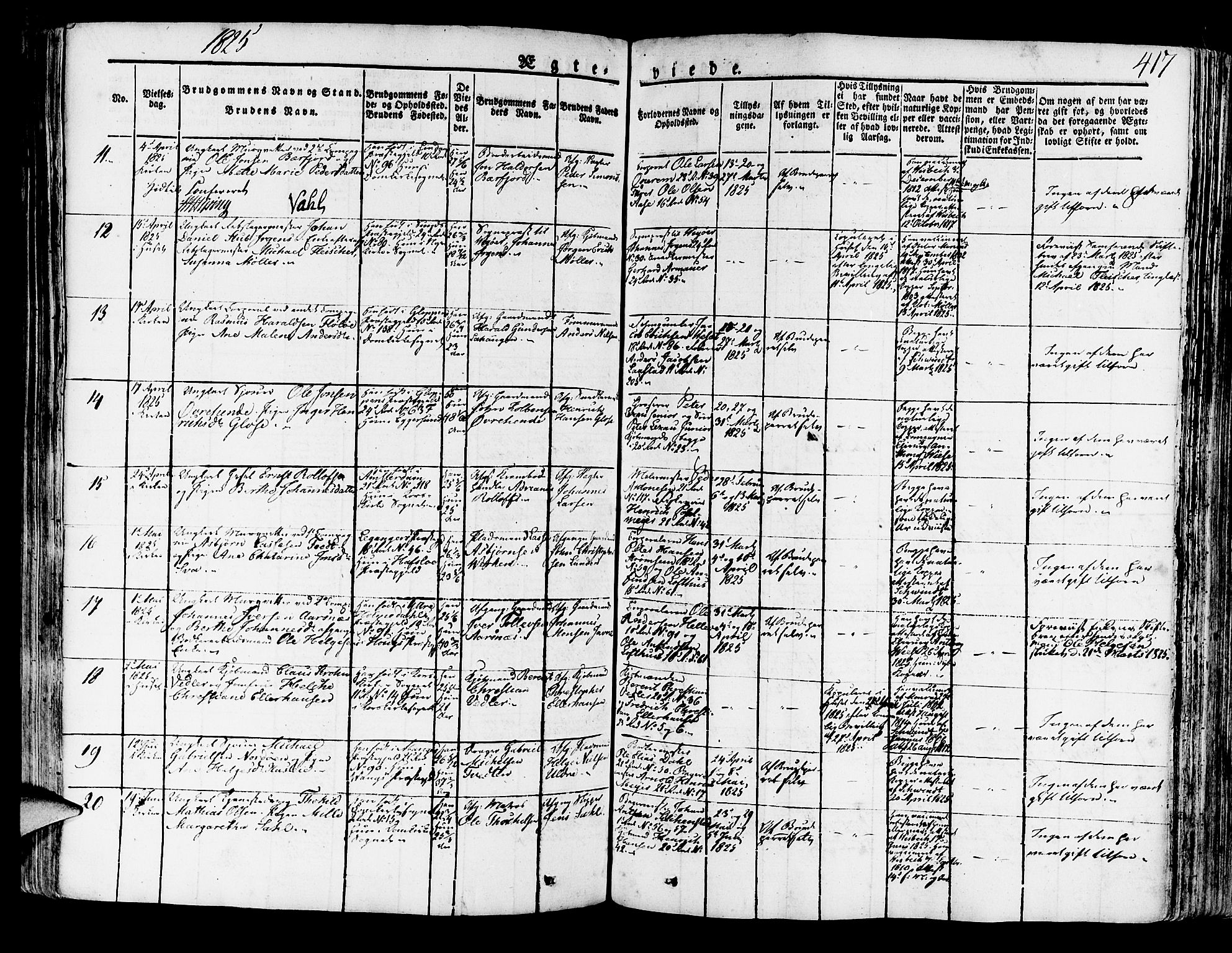 Korskirken sokneprestembete, AV/SAB-A-76101/H/Haa/L0014: Parish register (official) no. A 14, 1823-1835, p. 417