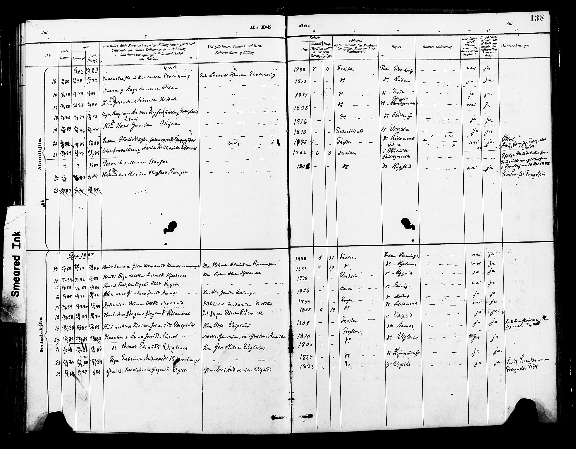 Ministerialprotokoller, klokkerbøker og fødselsregistre - Nord-Trøndelag, SAT/A-1458/713/L0121: Parish register (official) no. 713A10, 1888-1898, p. 138