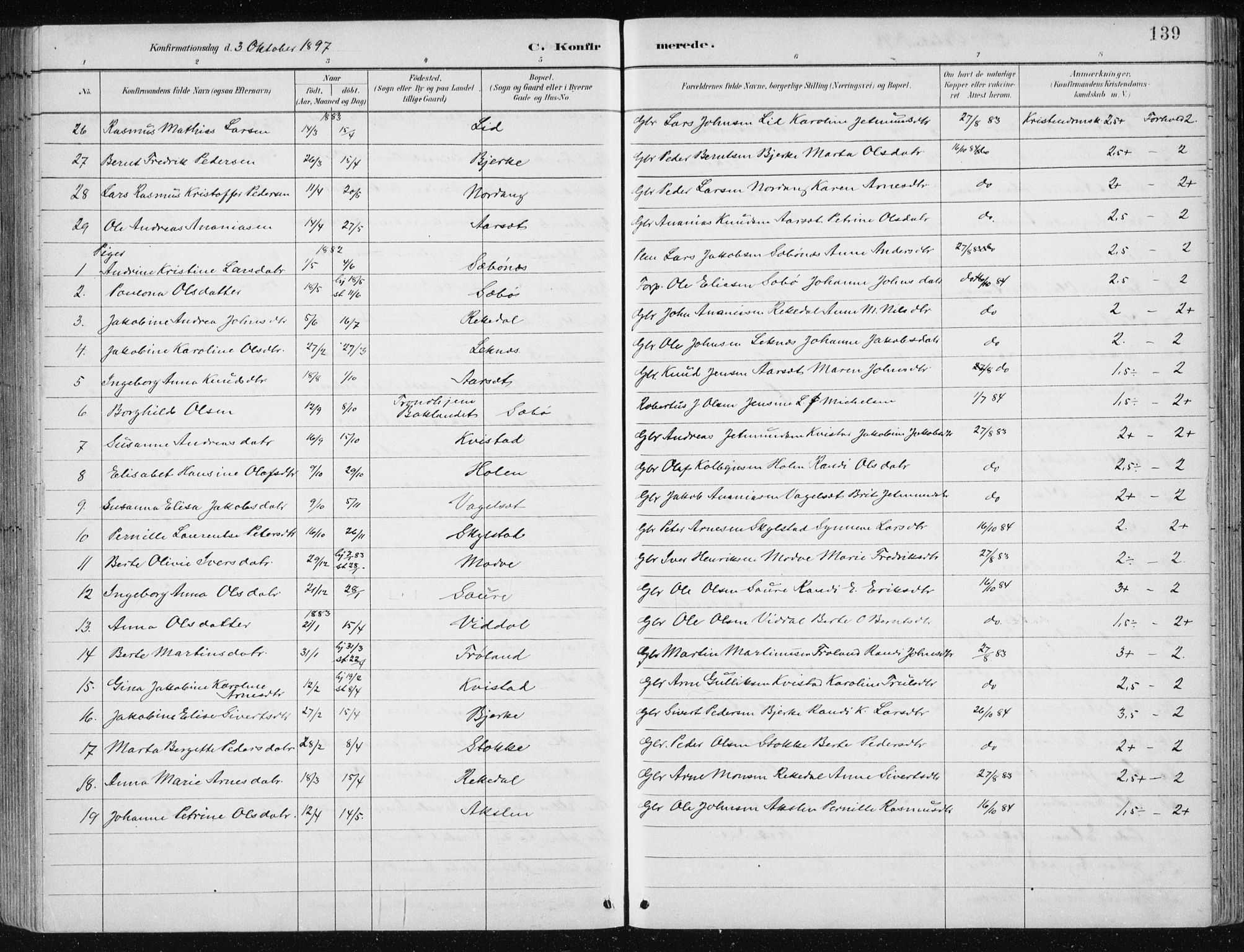 Ministerialprotokoller, klokkerbøker og fødselsregistre - Møre og Romsdal, AV/SAT-A-1454/515/L0215: Parish register (copy) no. 515C02, 1884-1906, p. 139