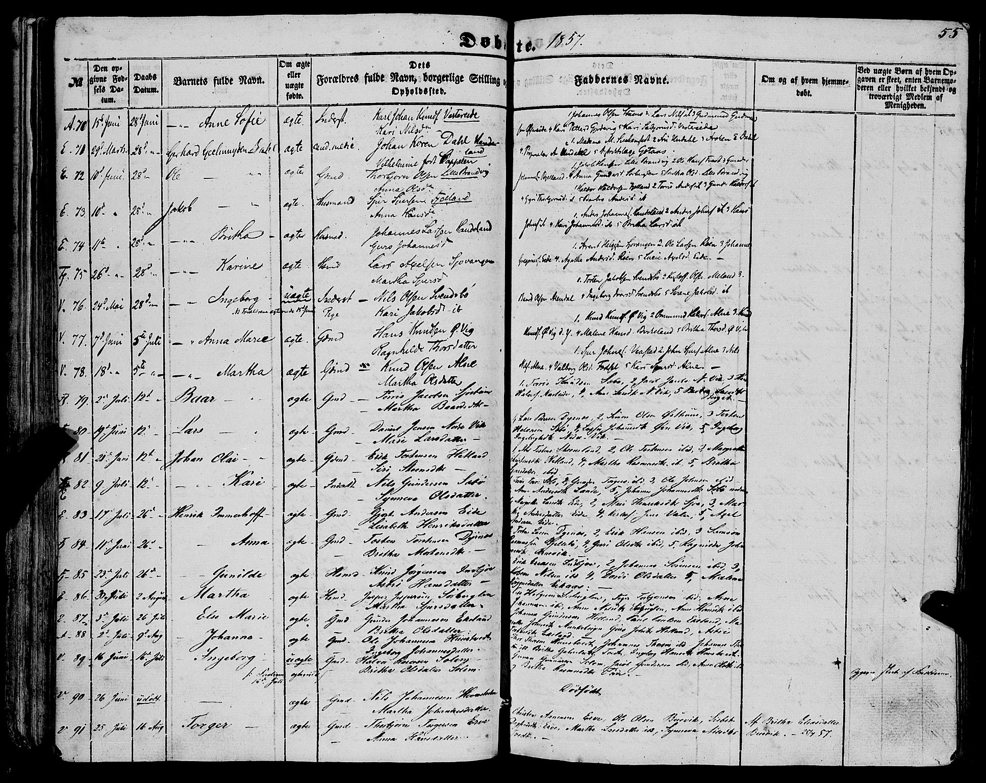 Fjelberg sokneprestembete, AV/SAB-A-75201/H/Haa: Parish register (official) no. A 7, 1851-1867, p. 55