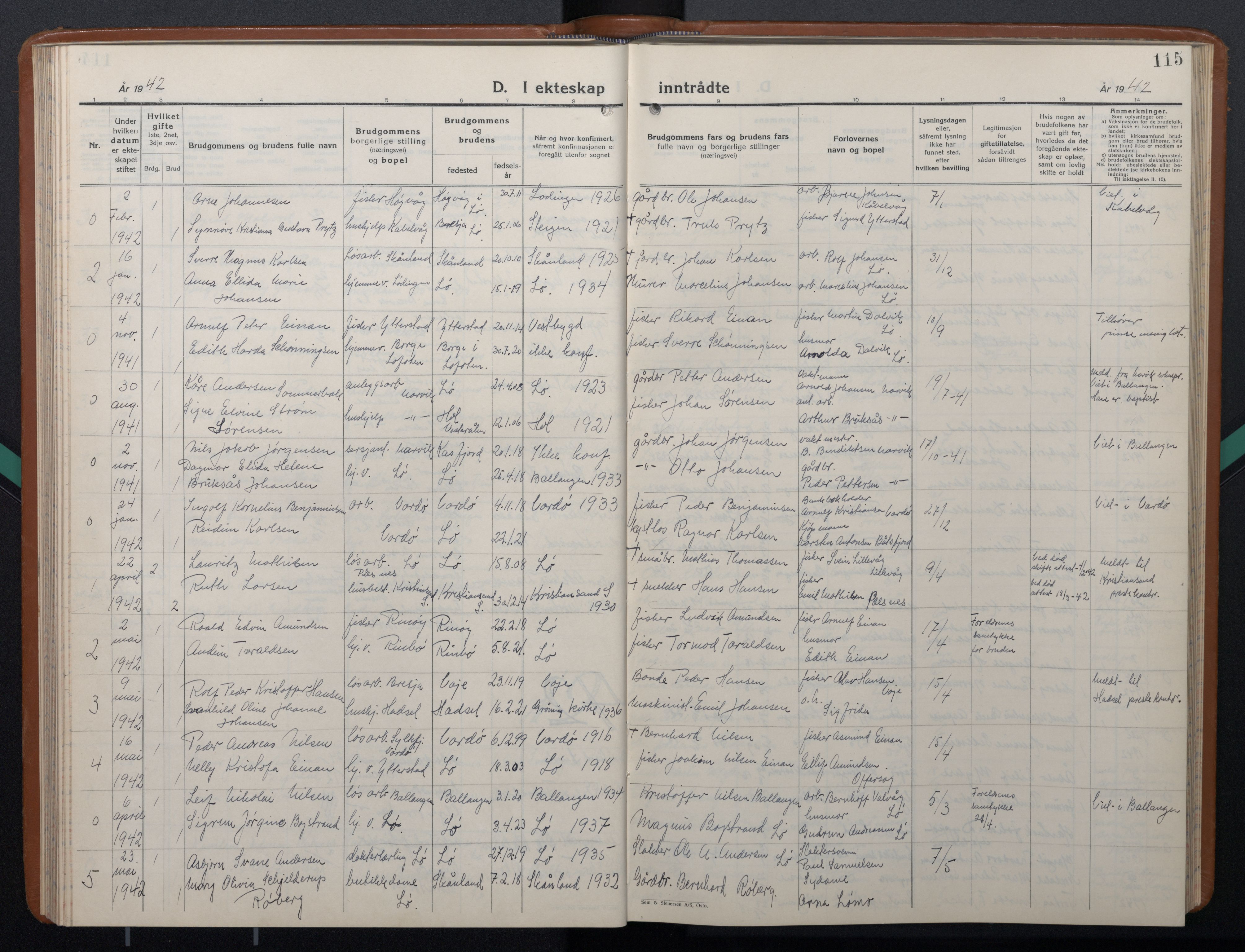 Ministerialprotokoller, klokkerbøker og fødselsregistre - Nordland, AV/SAT-A-1459/872/L1051: Parish register (copy) no. 872C07, 1939-1947, p. 115