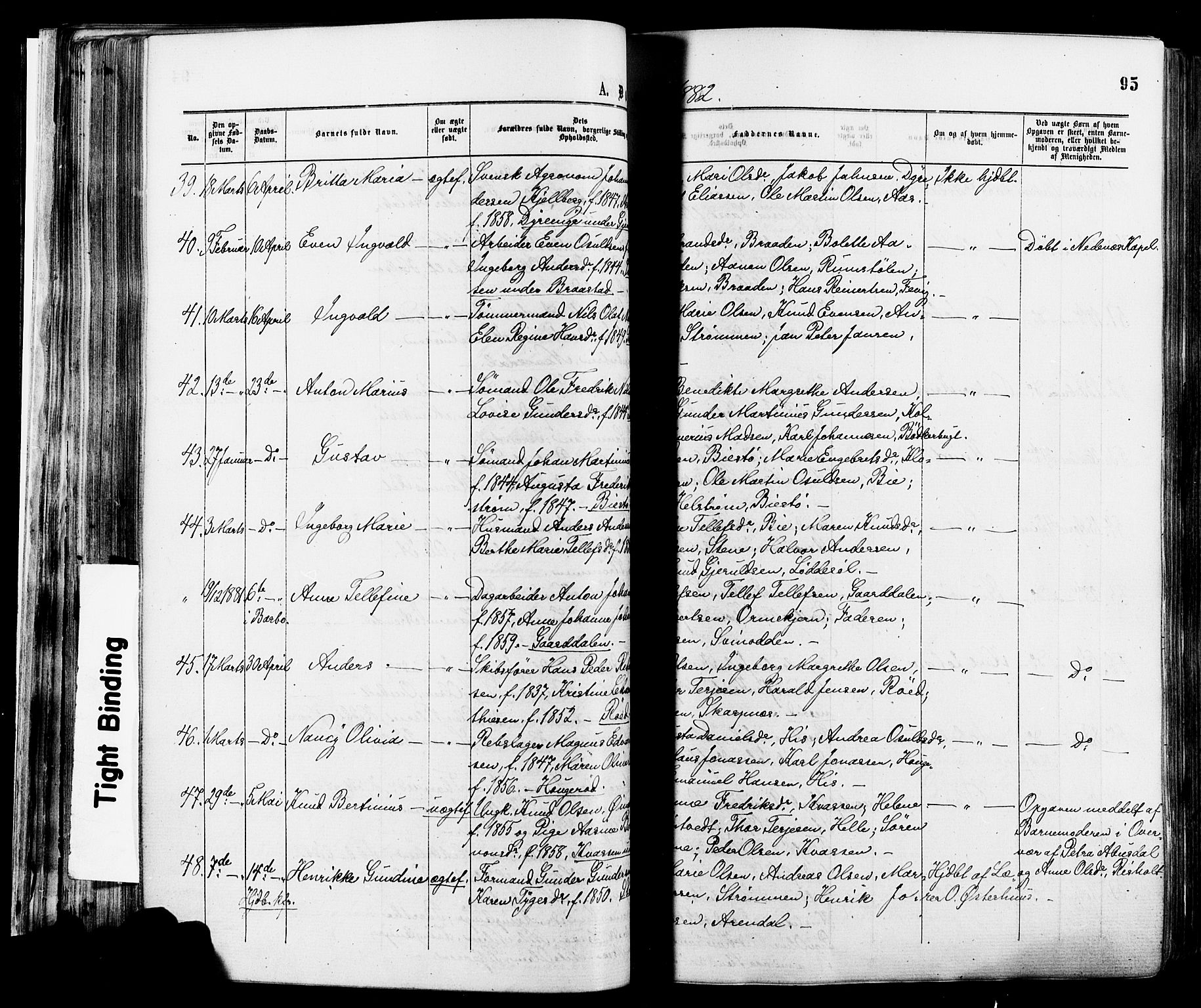 Øyestad sokneprestkontor, AV/SAK-1111-0049/F/Fa/L0016: Parish register (official) no. A 16, 1874-1886, p. 95