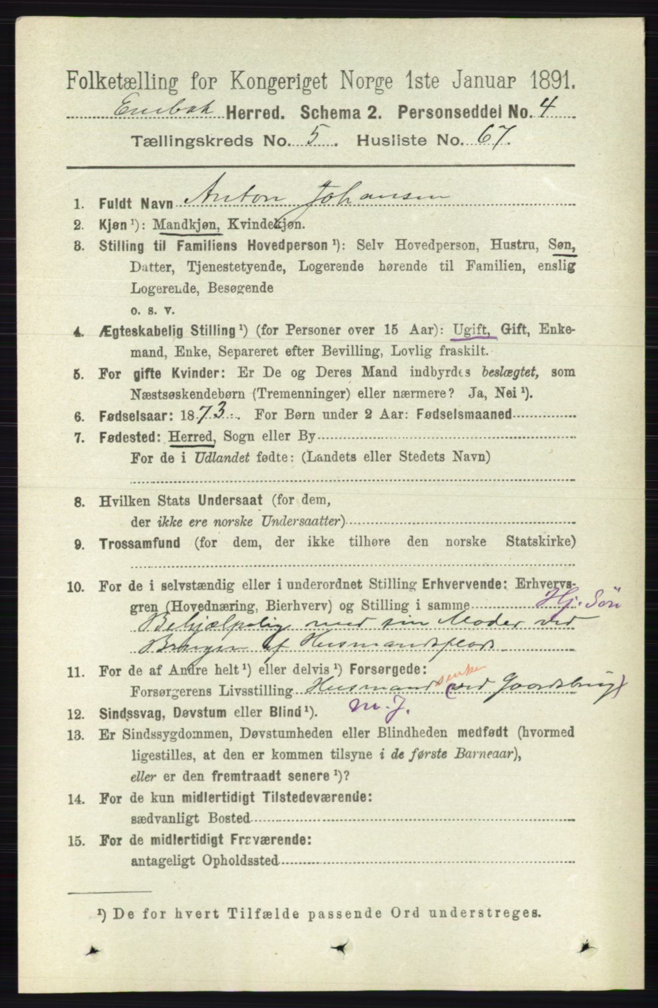 RA, 1891 census for 0229 Enebakk, 1891, p. 2396