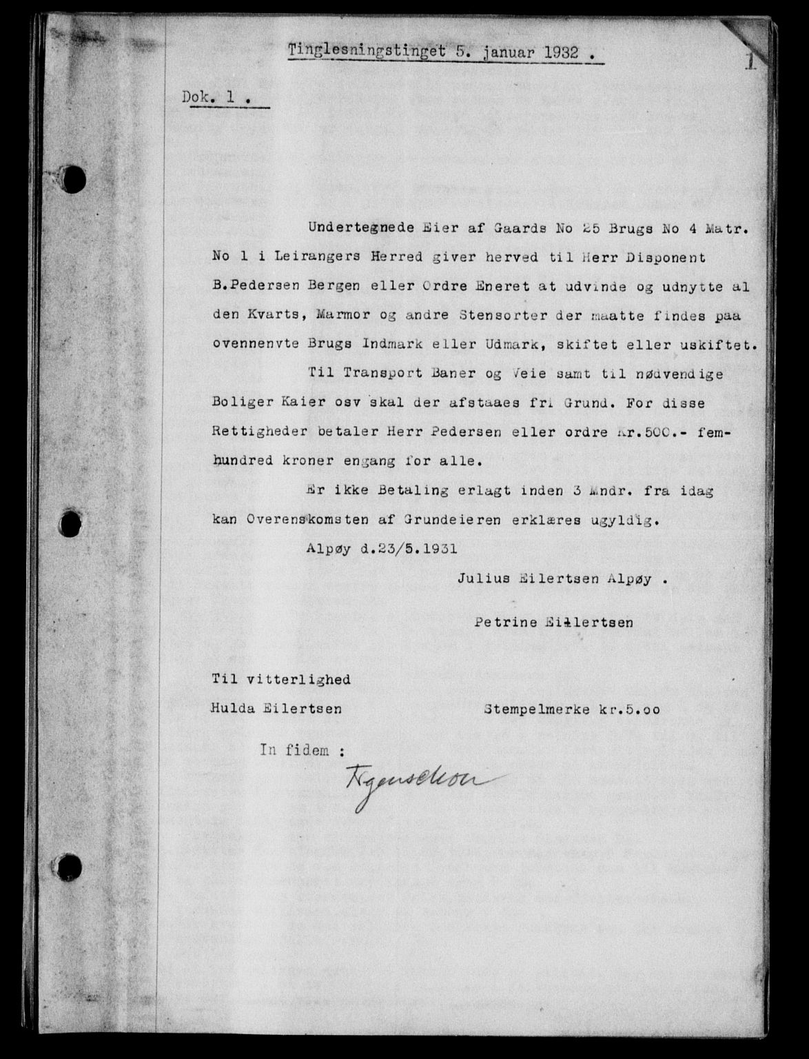 Steigen og Ofoten sorenskriveri, SAT/A-0030/1/2/2C/L0020/0002: Mortgage book no. 23 og 25-I, 1932-1932, Deed date: 05.01.1932