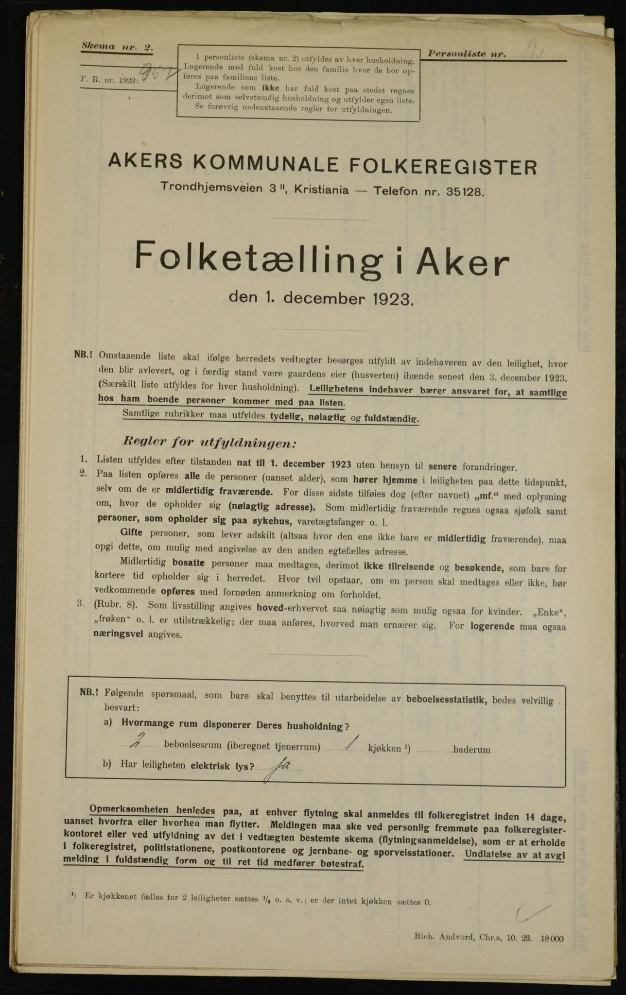 , Municipal Census 1923 for Aker, 1923, p. 42288