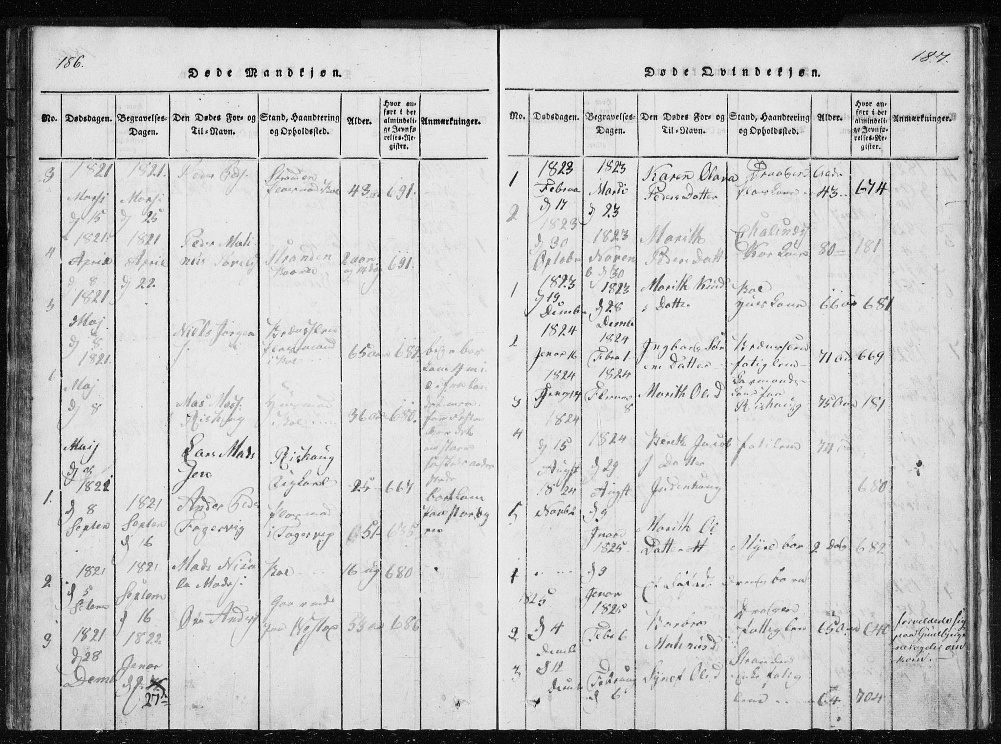 Ministerialprotokoller, klokkerbøker og fødselsregistre - Møre og Romsdal, SAT/A-1454/566/L0772: Parish register (copy) no. 566C01, 1818-1845, p. 186-187