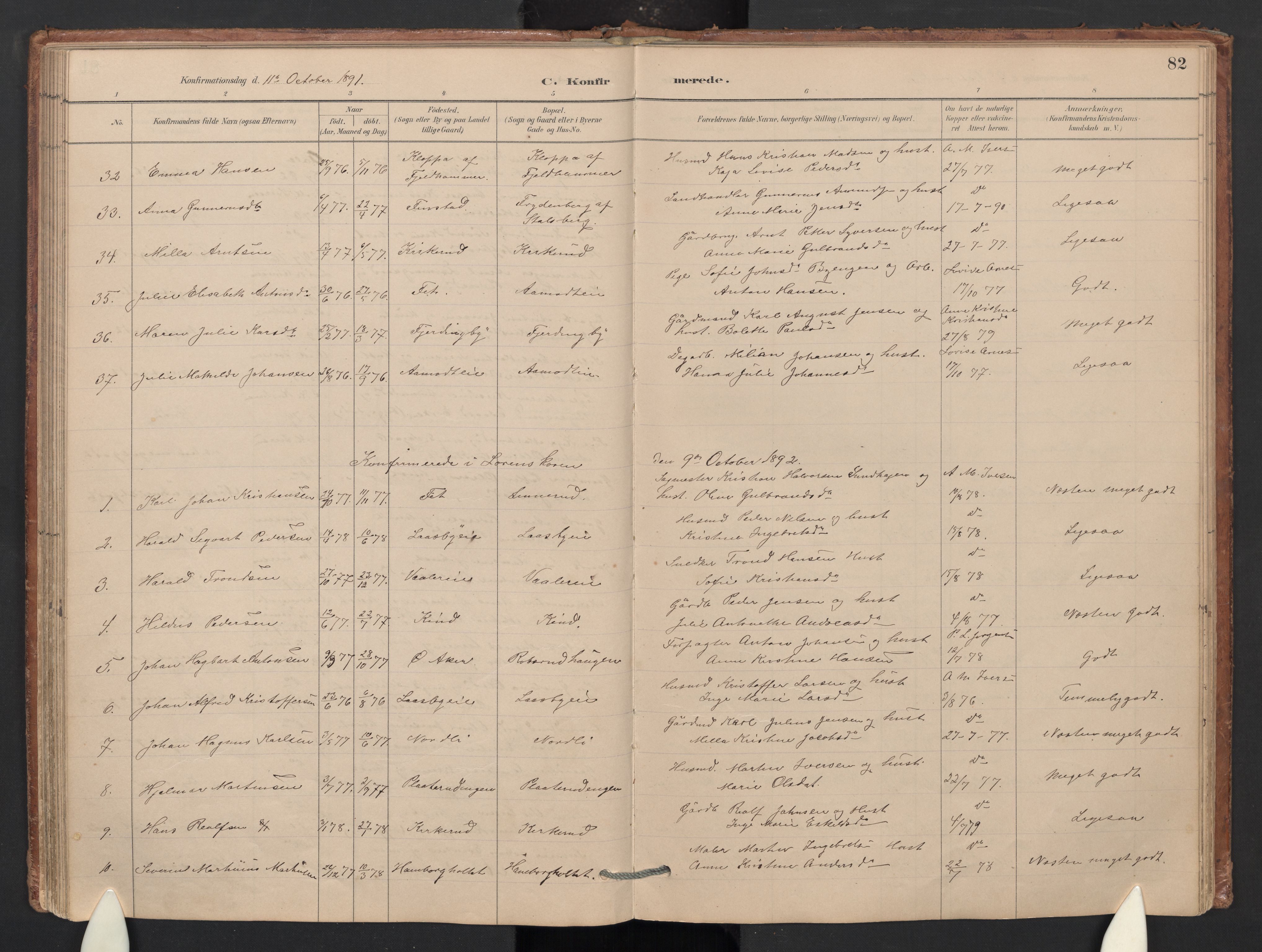 Skedsmo prestekontor Kirkebøker, SAO/A-10033a/G/Gb/L0001: Parish register (copy) no. II 1, 1883-1903, p. 82