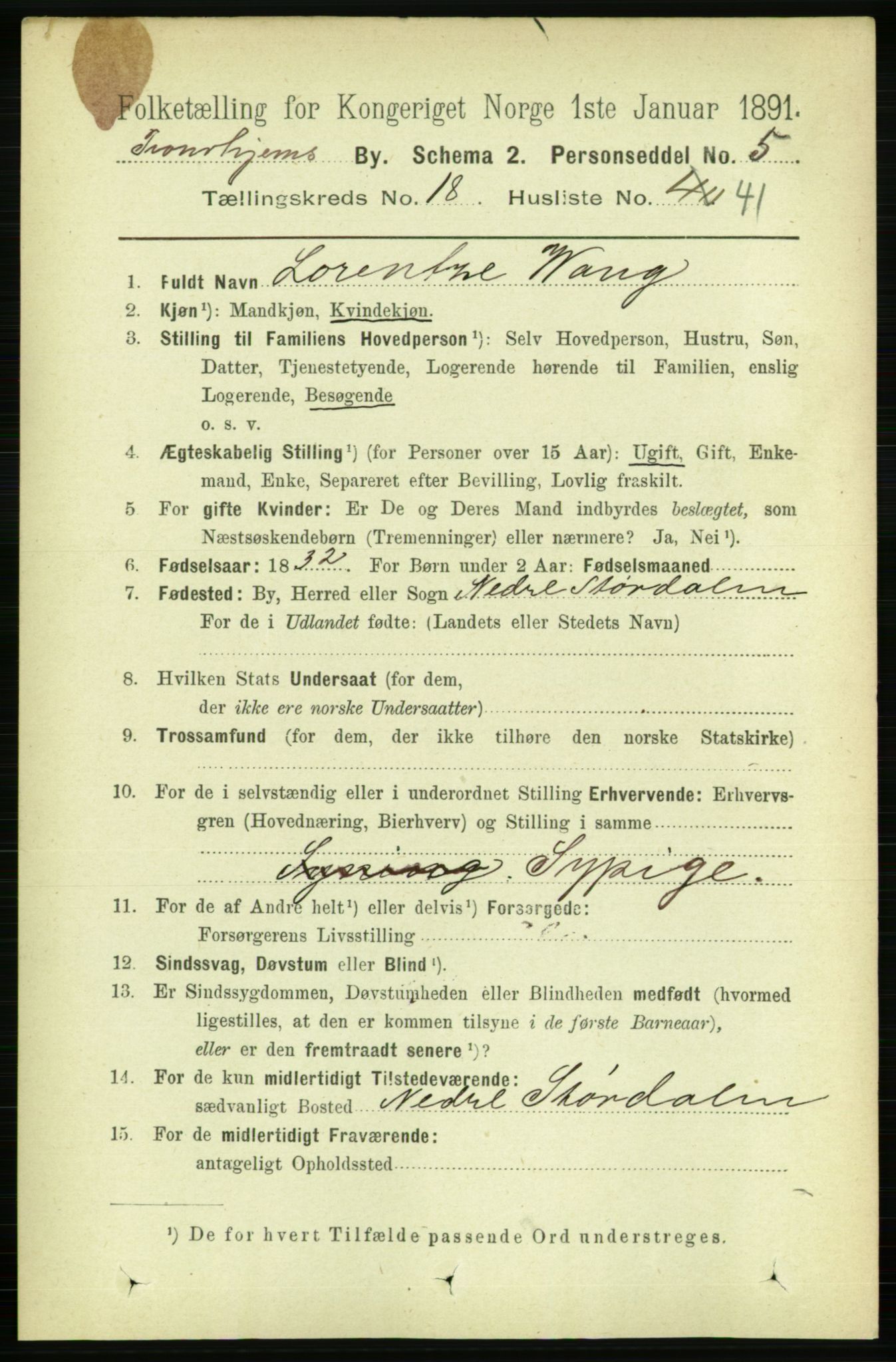 RA, 1891 census for 1601 Trondheim, 1891, p. 14426