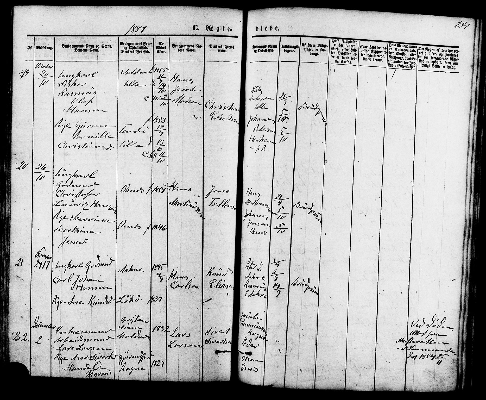 Ministerialprotokoller, klokkerbøker og fødselsregistre - Møre og Romsdal, AV/SAT-A-1454/536/L0500: Parish register (official) no. 536A09, 1876-1889, p. 241